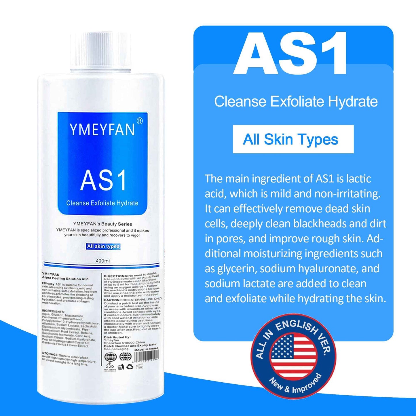 YMEYFAN AS1 Solution for Hydrate Facial Machine (English Ver.), AS1 SA2 AO3 Aqua Peeling Solution for Hydrogen Oxygen Facial Machine, Nourishing Exfoliate Serums for Face Skin Care(400ml x 3Bottles)