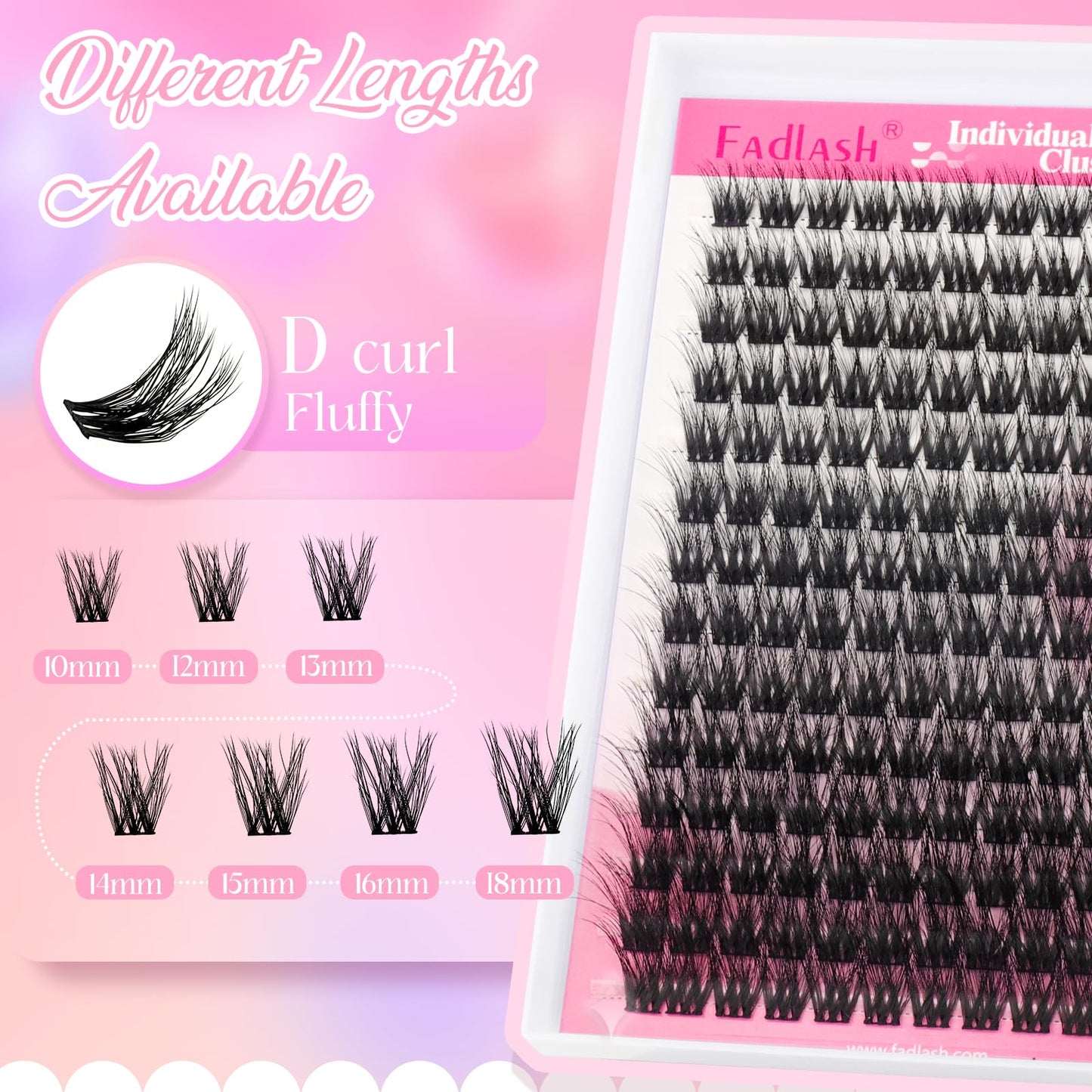 FADLASH Cluster Lashes Fluffy 10-18mm Lash Clusters Volume Lash Extension 168Pcs 3D DIY Lash Clusters D Curl Individual Lashes (R13-0.07-D,10-18mm)