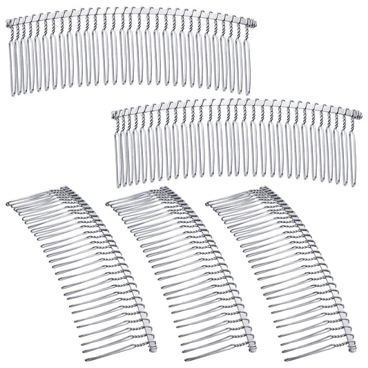 5 Pieces Hair Clip Combs Metal Wire Hair Combs Wire Twist Bridal Wedding Veil Combs (White K,30 Teeth)