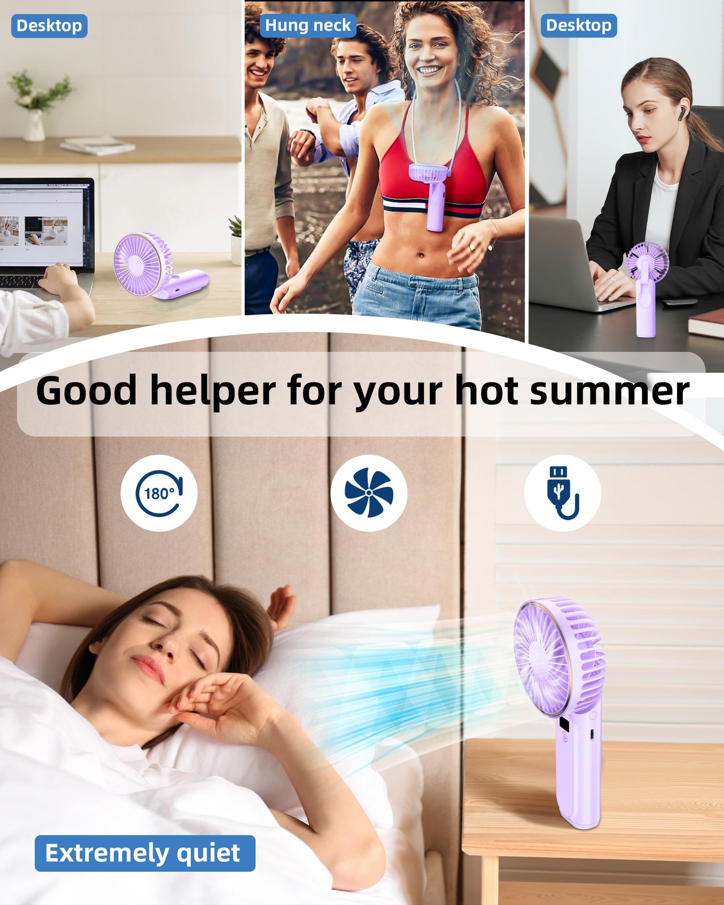 TUNISE Portable Handheld Fan, Portable Fan Rechargeable, 4000mAh, 180° Adjustable, 6 Speed Wind, Display Electricity in Real Time, USB Rechargeable Foldable Fan, Quiet Personal Fan with Power Bank