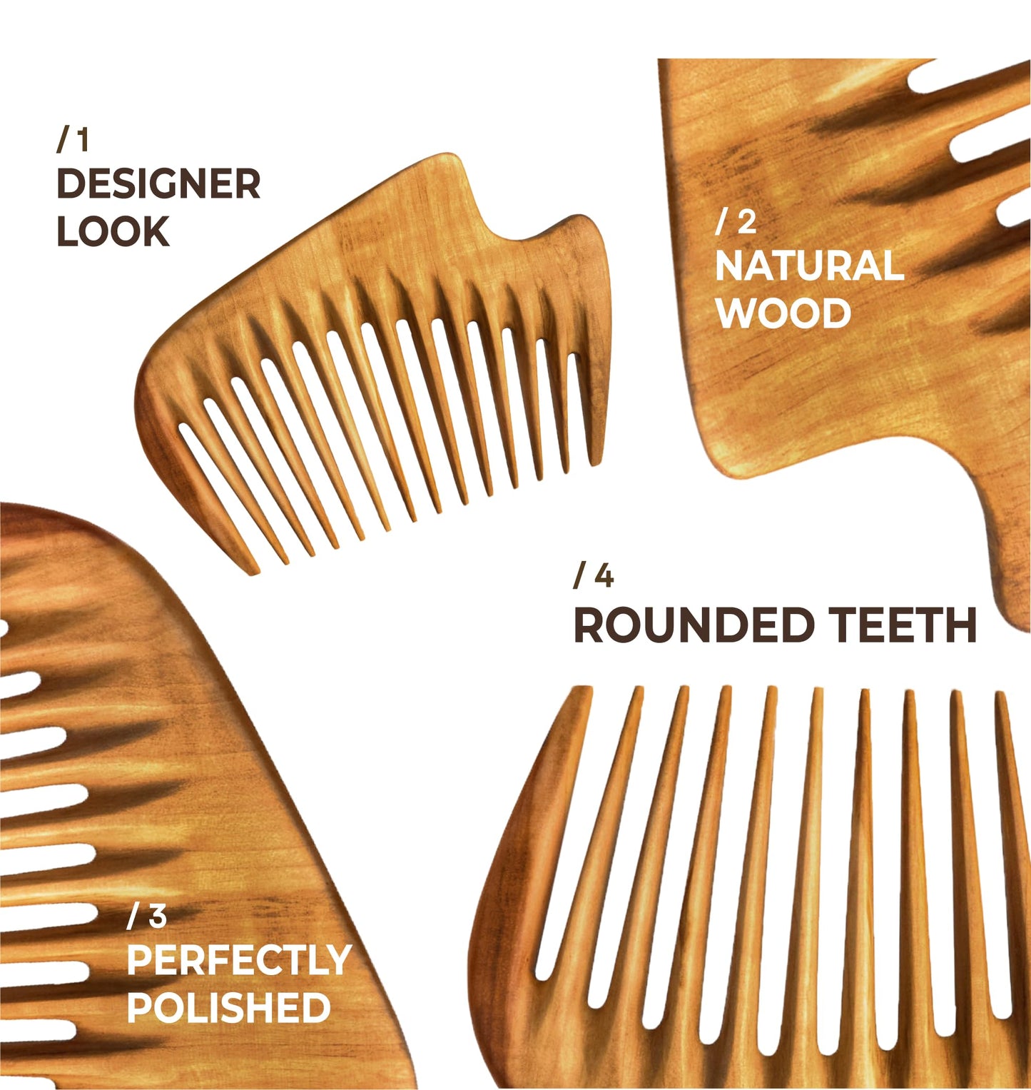 Handmade Wooden Hair Comb - Natural Wood Hair Care, Scalp Massager, Eco-Friendly Perfect for use with Balms and Oils New Wave (Pear Wave)