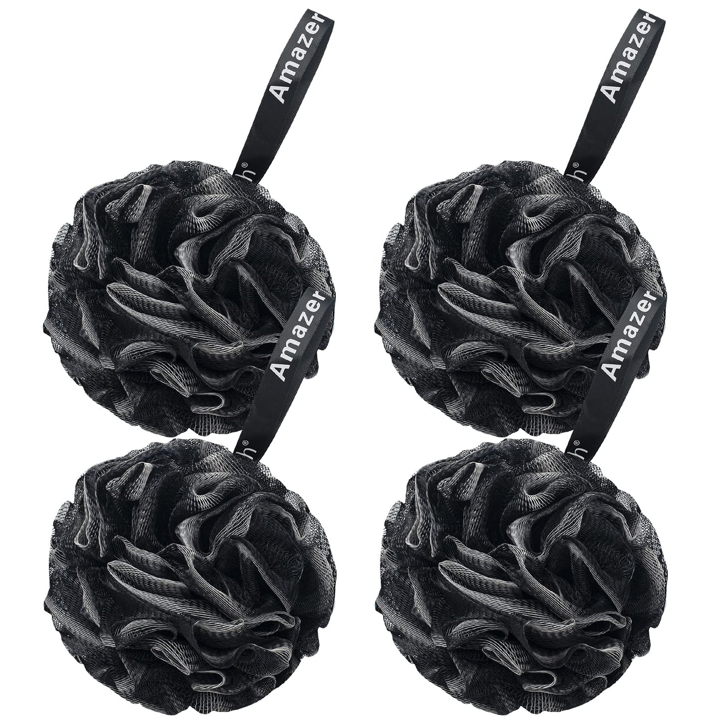 AmazerBath Loofah Sponge 60g/Piece, Loofah for Men Body Scrubber - Bath Sponge Loofa Set of 4 Black