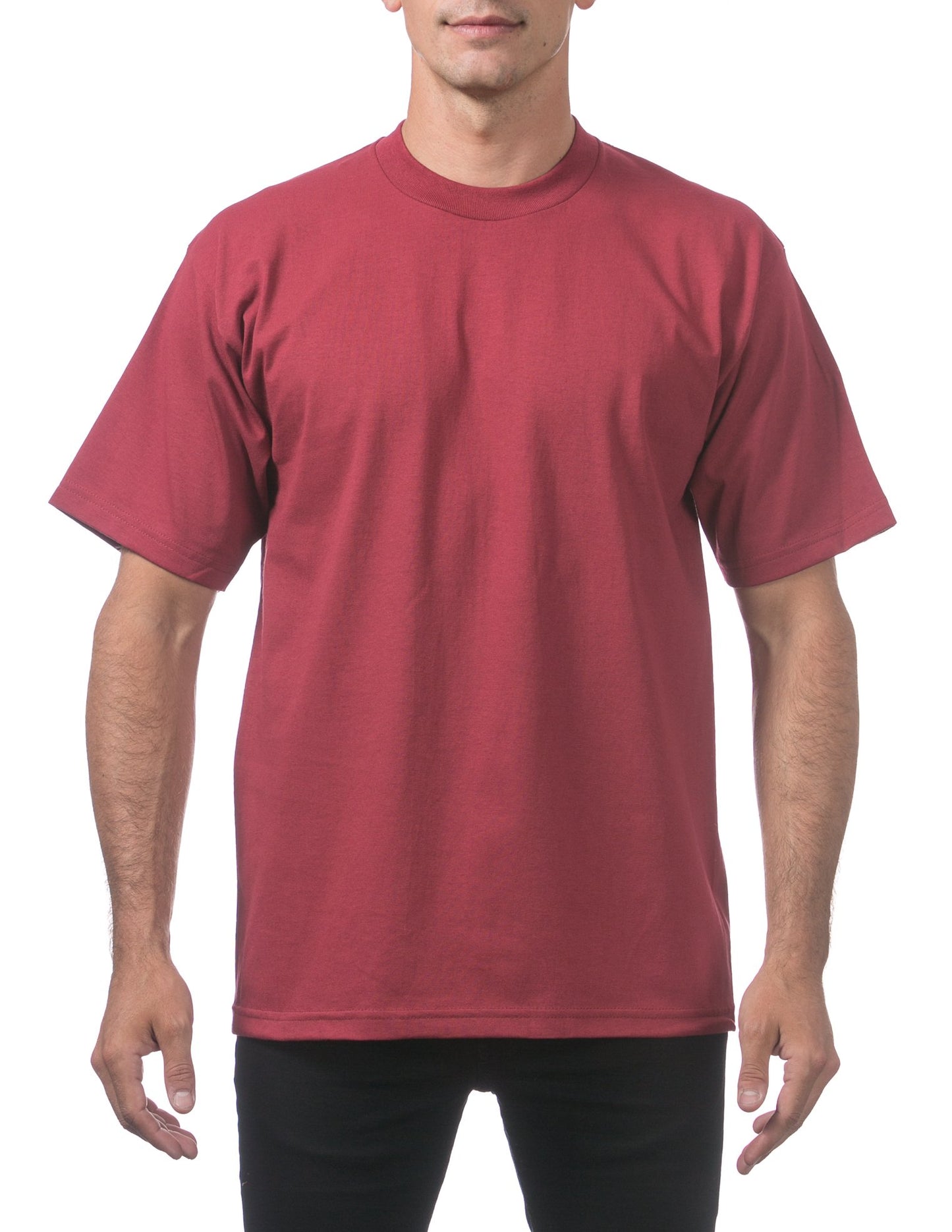 Pro Club Men's Heavyweight Cotton Short Sleeve Crew Neck T-Shirt, Burgundy, Small