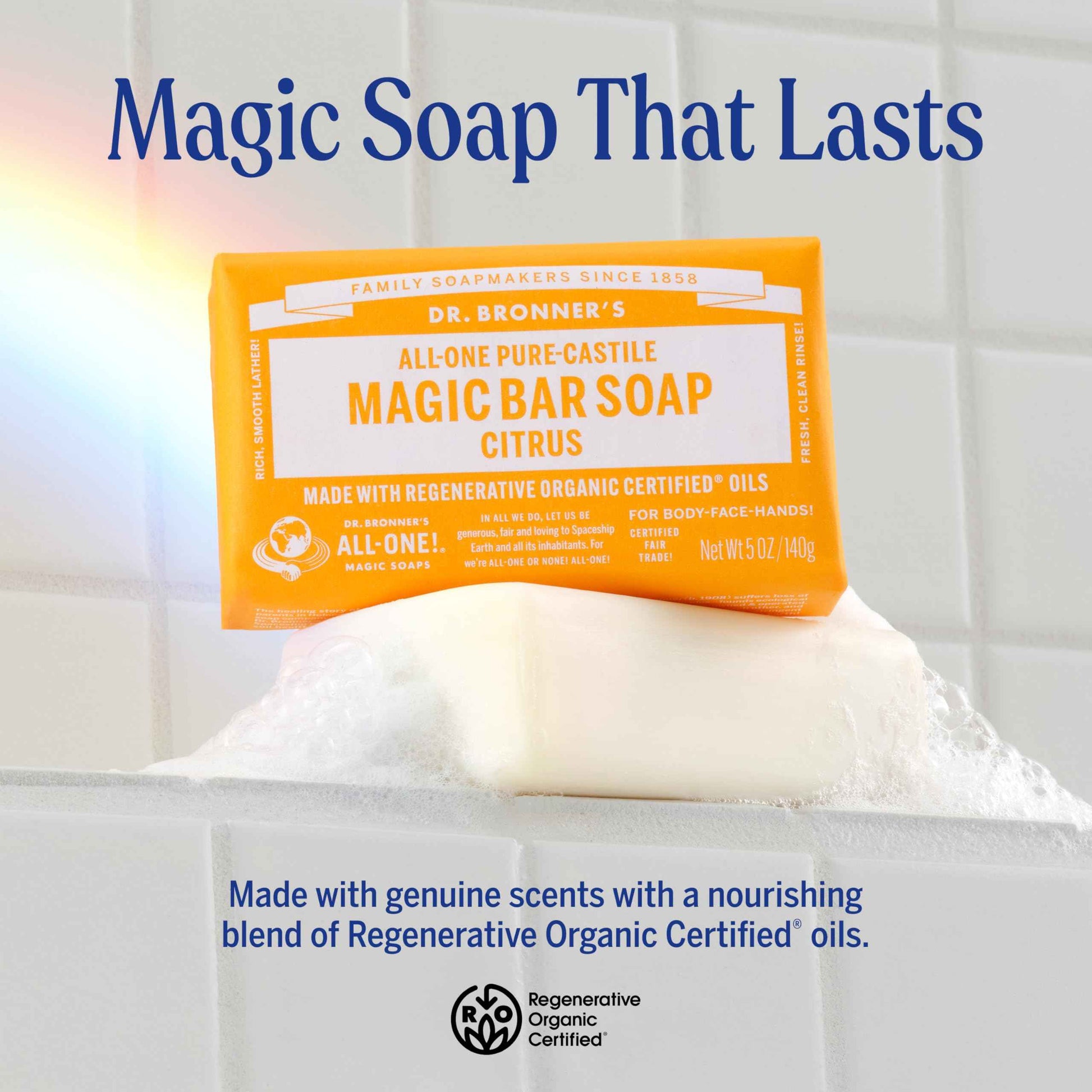 Dr. Bronner's Pure-Castile Magic Soap Bar (Citrus, 5 oz, 6-Pack)- Bath Soap with Regenerative Organic Certified Oils - For Face, Body & Hair - Gentle, Vegan - Bars for Men & Women