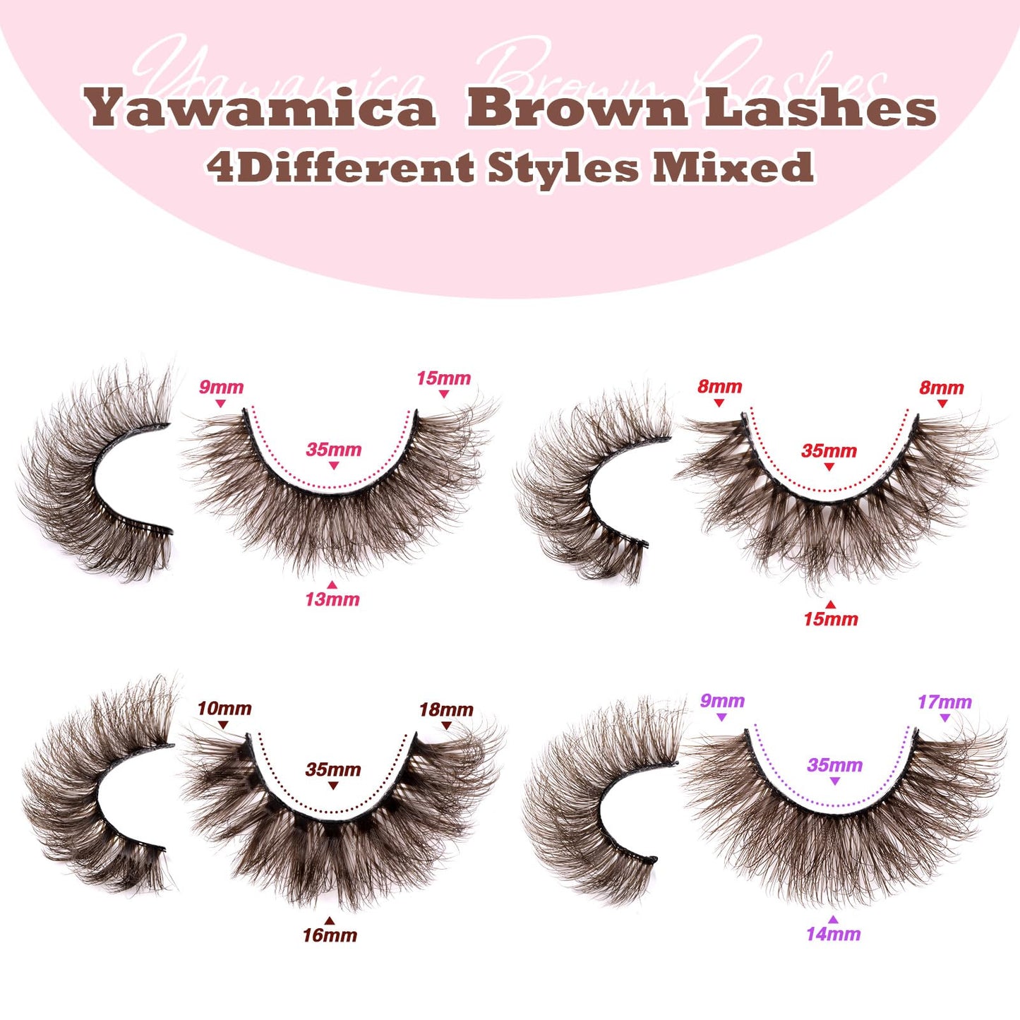 Yawamica False Eyelashes Fluffy Natural Brown Lashes 4 Styles Mixed Fake Eye Lashes 15-18MM Wispy False Lashes 20 Pairs Pack