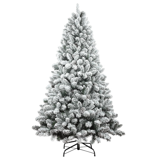 Maylaviu 5FT Snow Flocked Artificial Christmas Tree, Unlit Xmas Tree with Pine Cones, 600 Branch Tips, Mini Holiday Christmas Tree with Metal Stand and Hinged Branches