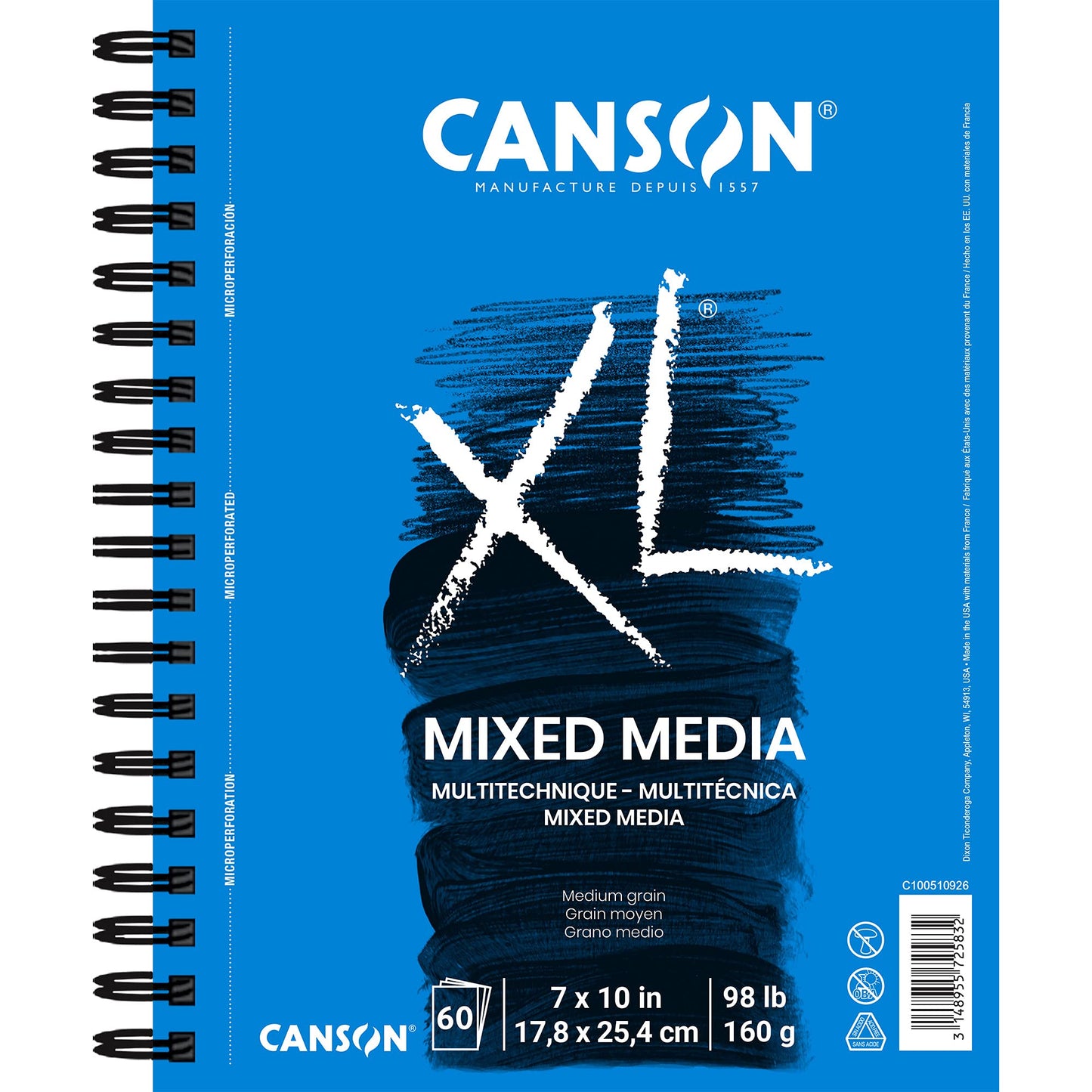 Canson XL Series Mixed Media Pad, Side Wire, 7x10 inches, 60 Sheets – Heavyweight Art Paper for Watercolor, Gouache, Marker, Painting, Drawing, Sketching