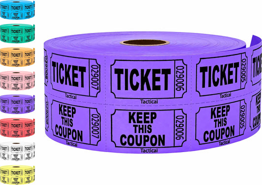 1000 Tacticai Raffle Tickets, Purple (8 Color Selection), Double Roll, Ticket for Events, Entry, Class Reward, Fundraiser & Prizes