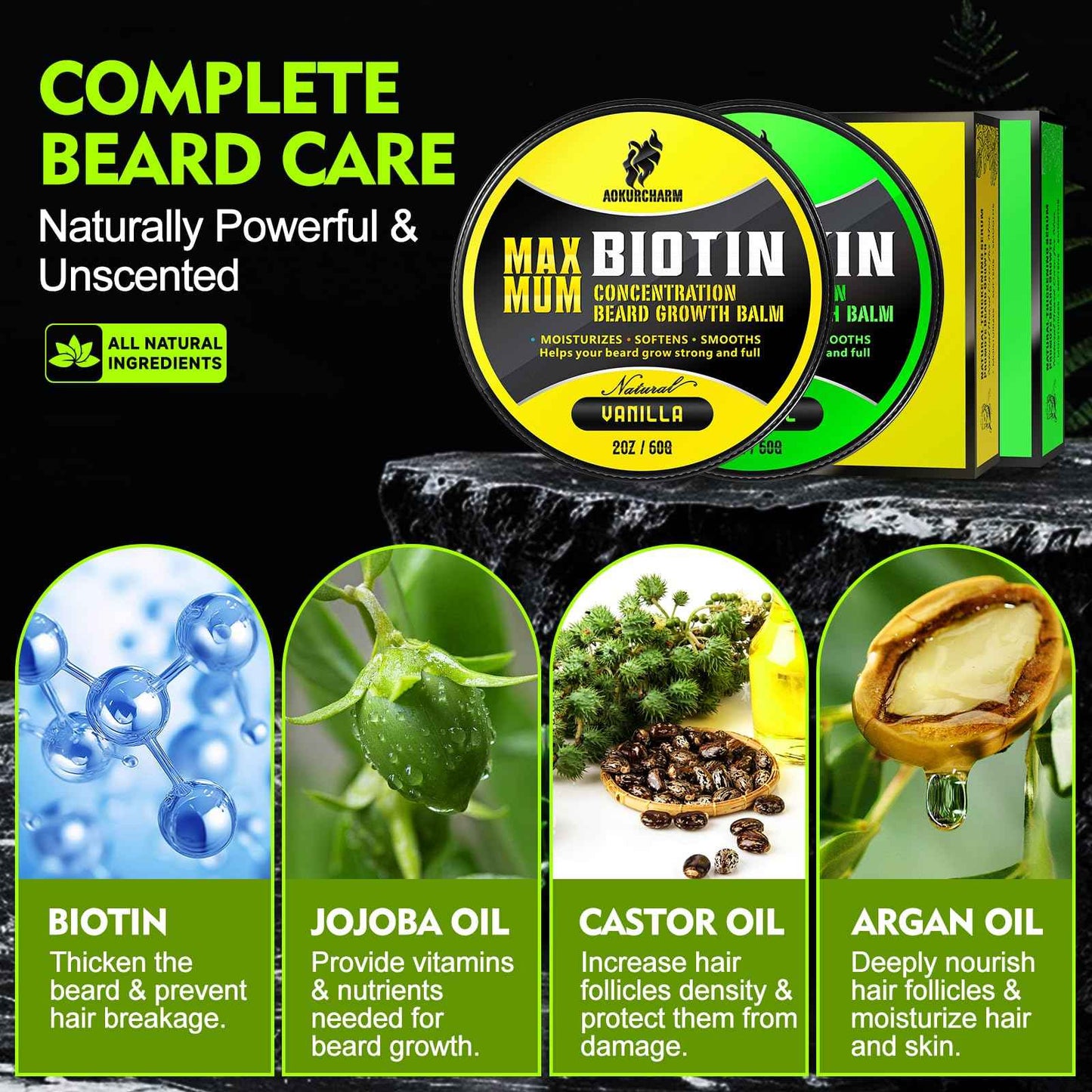 aokur 2 Pack Beard Balm for Men – Vanilla & Unscented – Biotin Beard Conditioner for Softening, Styling & Supporting Beard Growth – Gift Set for Father’s Day, Anniversaries & Christmas