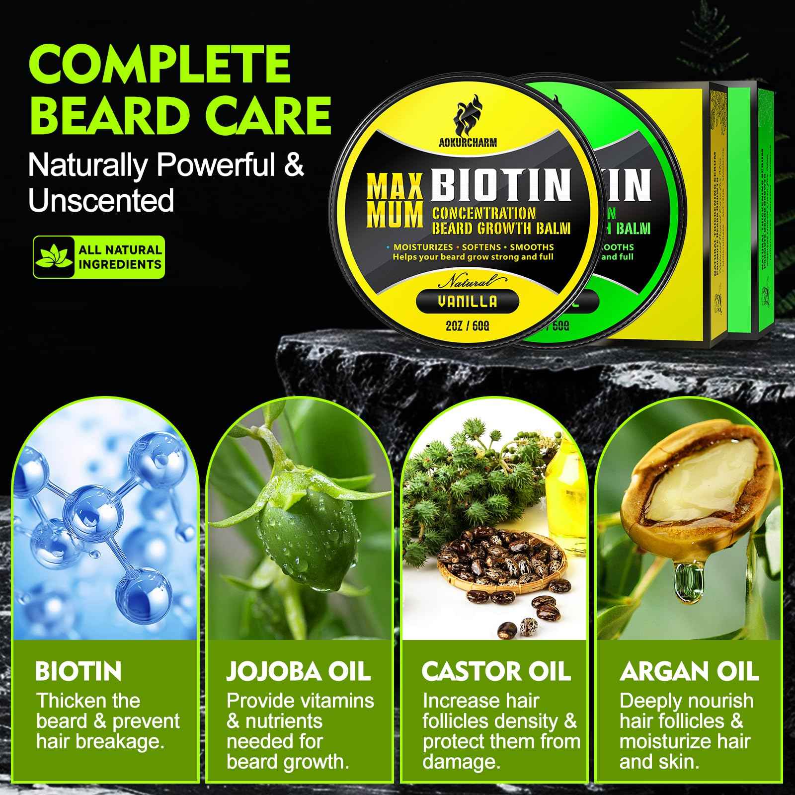 aokur 2 Pack Beard Balm for Men – Vanilla & Unscented – Biotin Beard Conditioner for Softening, Styling & Supporting Beard Growth – Gift Set for Father’s Day, Anniversaries & Christmas