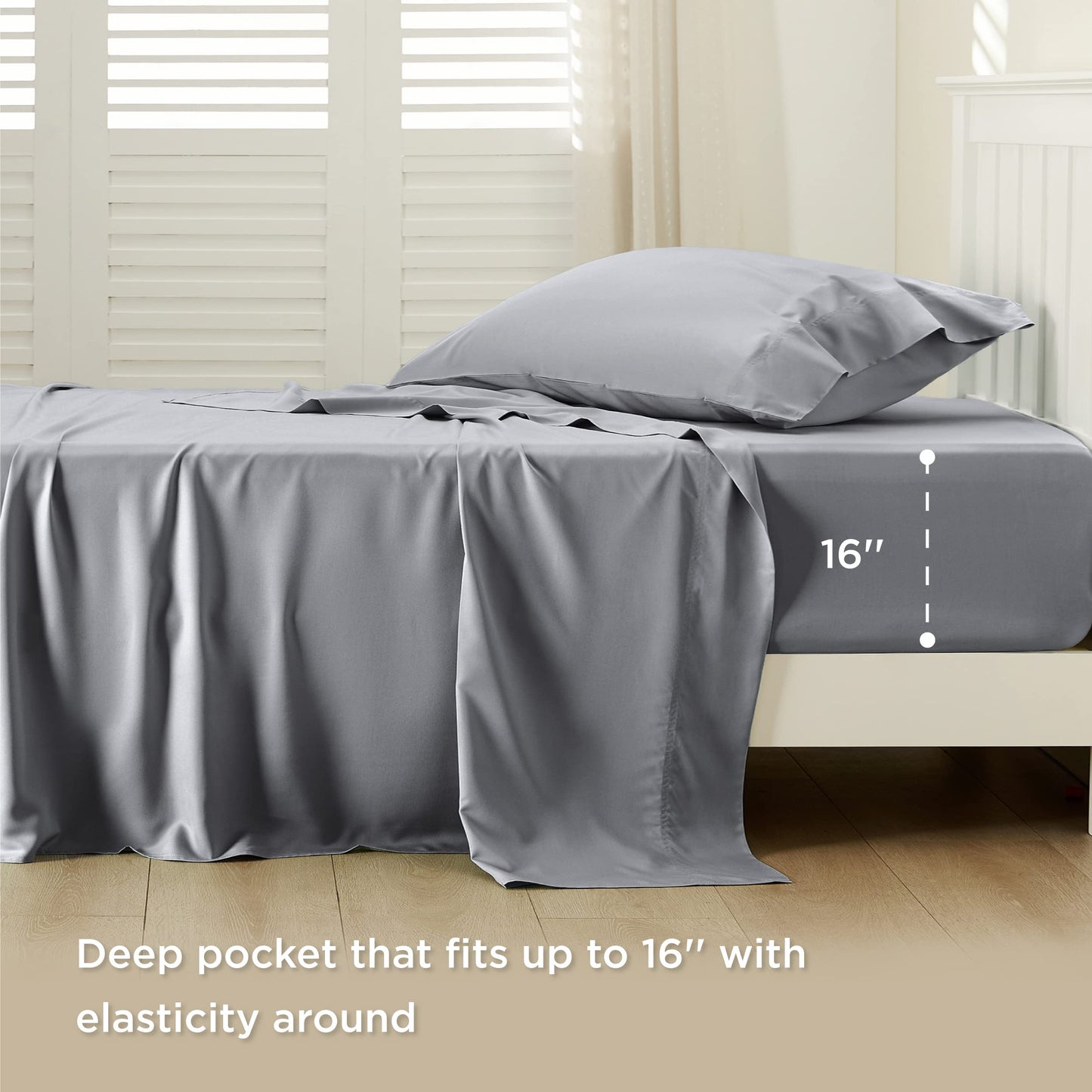 Bedsure Twin Sheets Set, Cooling Sheets Twin Size Bed Set, Rayon Derived from Bamboo, Twin Size Sheets, Breathable & Soft Bed Sheets, Hotel Luxury Silky Bedding Sheets & Pillowcases, Silver Grey