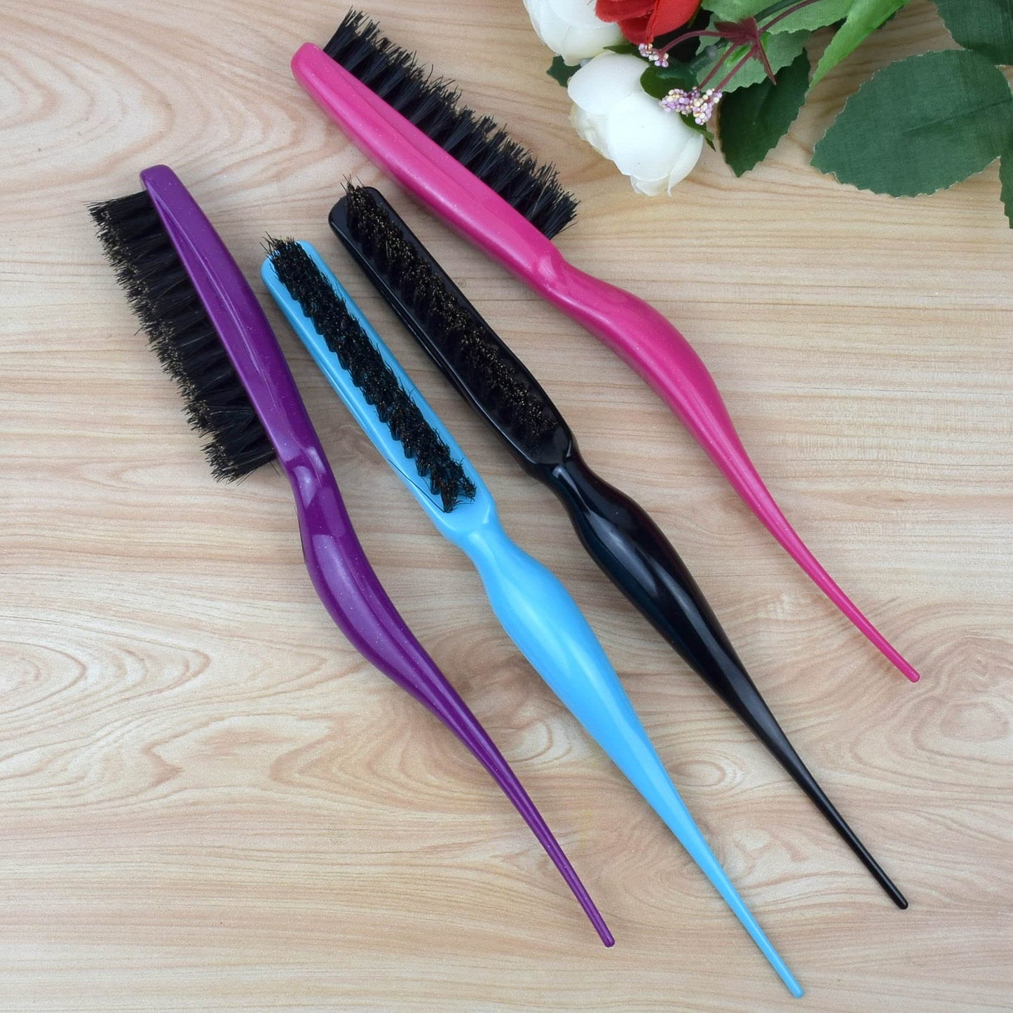 1 Pcs Teasing Brush Boar Bristle Hair Brush for Volume Hair Scalp Massage, Teasing Brush with Tail Handle for Back Brushing, Back Combing, Creating Volume, Teasing and Slicking Your Hair Back (Black)