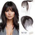Hairro Clip On Bangs Human Hair Bangs Hair Clip In Bangs 3D 360°Cover Topper With Bangs Wispy Air Bangs Hair Pieces Fake Bangs For Women 8 Inches 43g #1B Natural Black