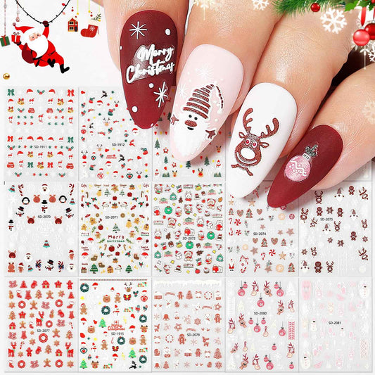 Nicedeco 15 Sheets Christmas Nail Art Stickers Decals Self-Adhesive Nail Supplies Nail Art Design Decoration 005