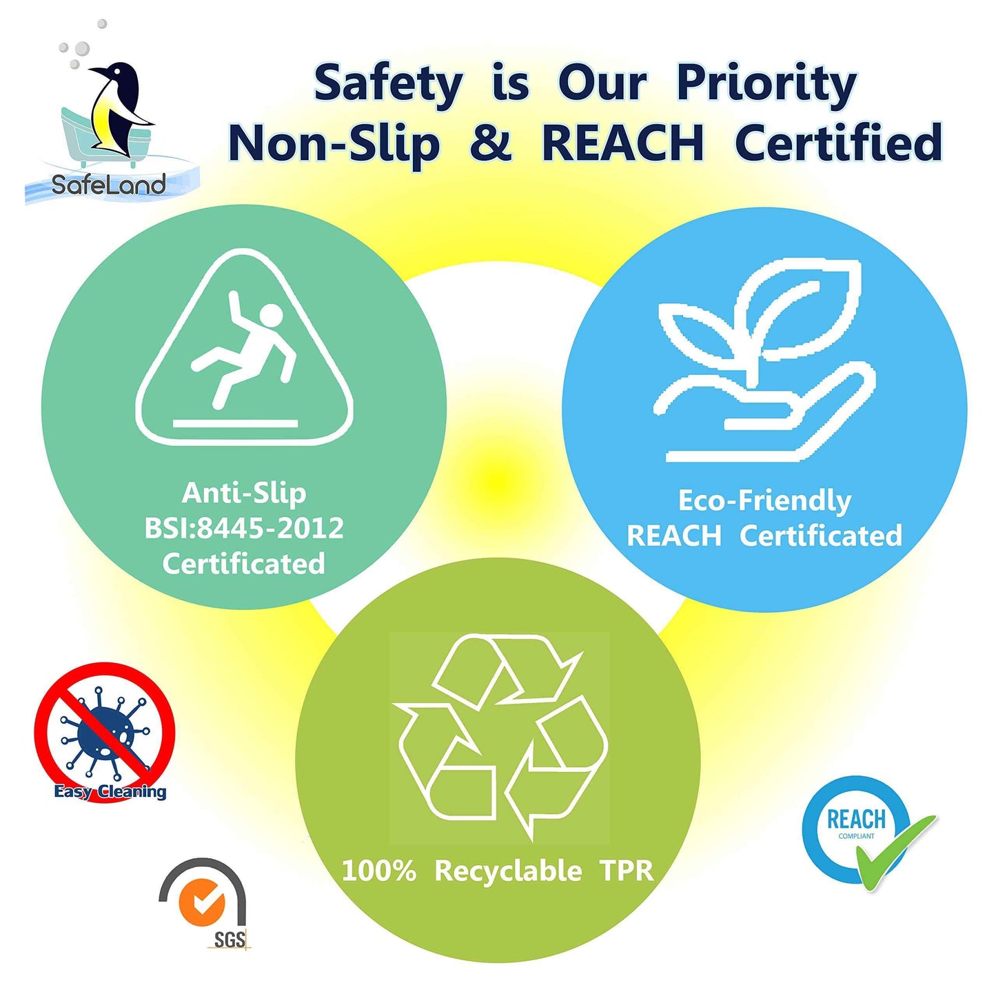 SafeLand Patented Non-Slip Bath Headrest, Pillow, Eco-Friendly, Non-PVC, Color Combo, Machine Washable, Comfortable, Soft, with Powerful Gripping Suction Cups, 13x8.5x1.4 Inch, Wave