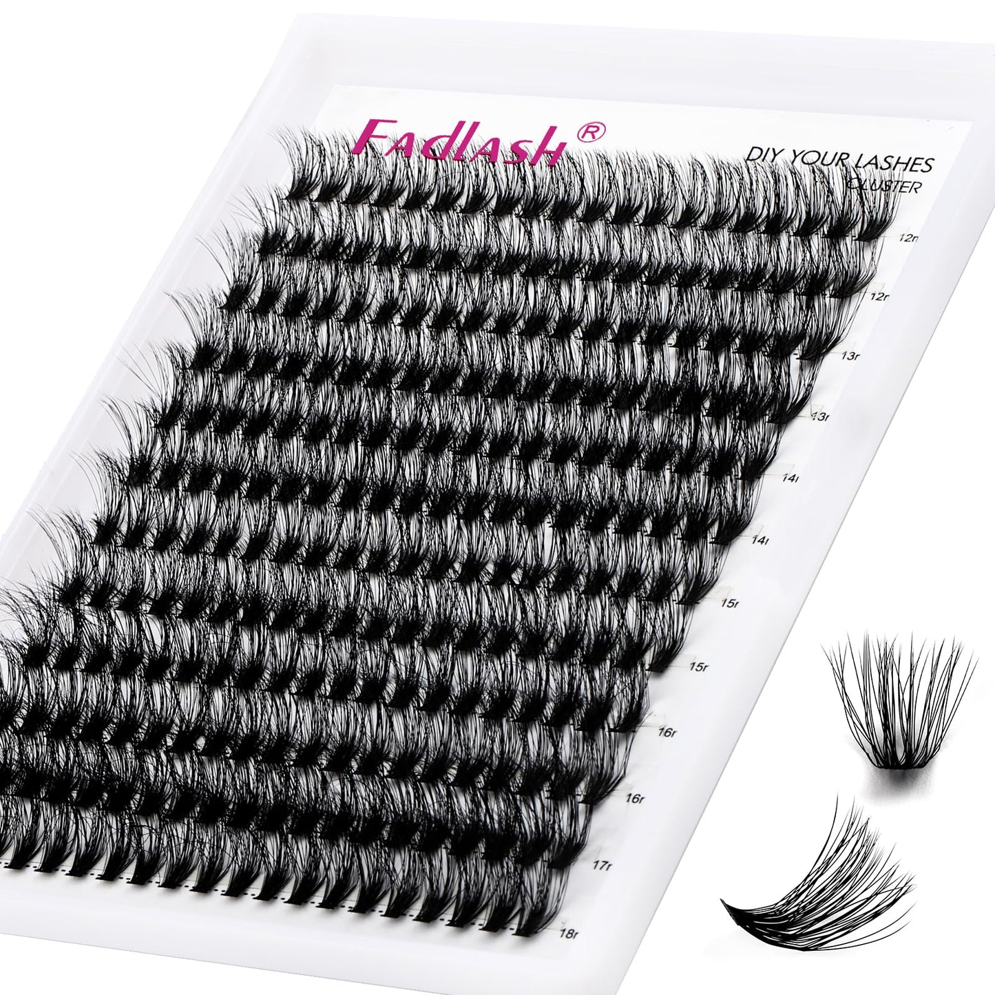 Lash Clusters 240pcs 30D 12-18mm Cluster Lashes Mixed Tray 3D Effect Volume Individual Lashes Cluster Eyelash Extensions Fluffy Soft D Curl DIY Lash Extension Kit at Home (30D-0.07-D,12-18mm)