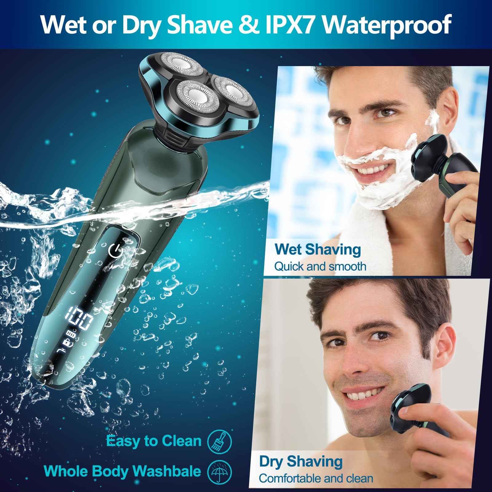 Electric Razor for Men, Cordless Rechargeable 3D Rotary Shaver with LCD Display, Wet/Dry Waterproof Men’s Shaving Kit with Pop-Up Trimmer, Ideal Razor Gift for Husband, Dad, Boyfriend