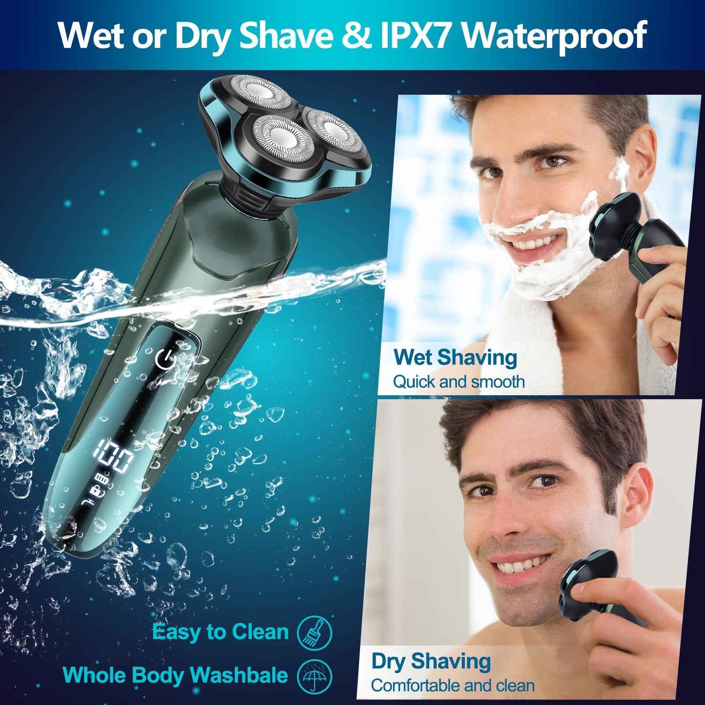 Electric Razor for Men, Electric Shavers for Men's Faces, Detachable Blade 3D Rotary for Shaving with Nose Trimmer Face Cleaning Brush Head Shavers, Wet/Dry/Waterproof Razors for Men Matte Green