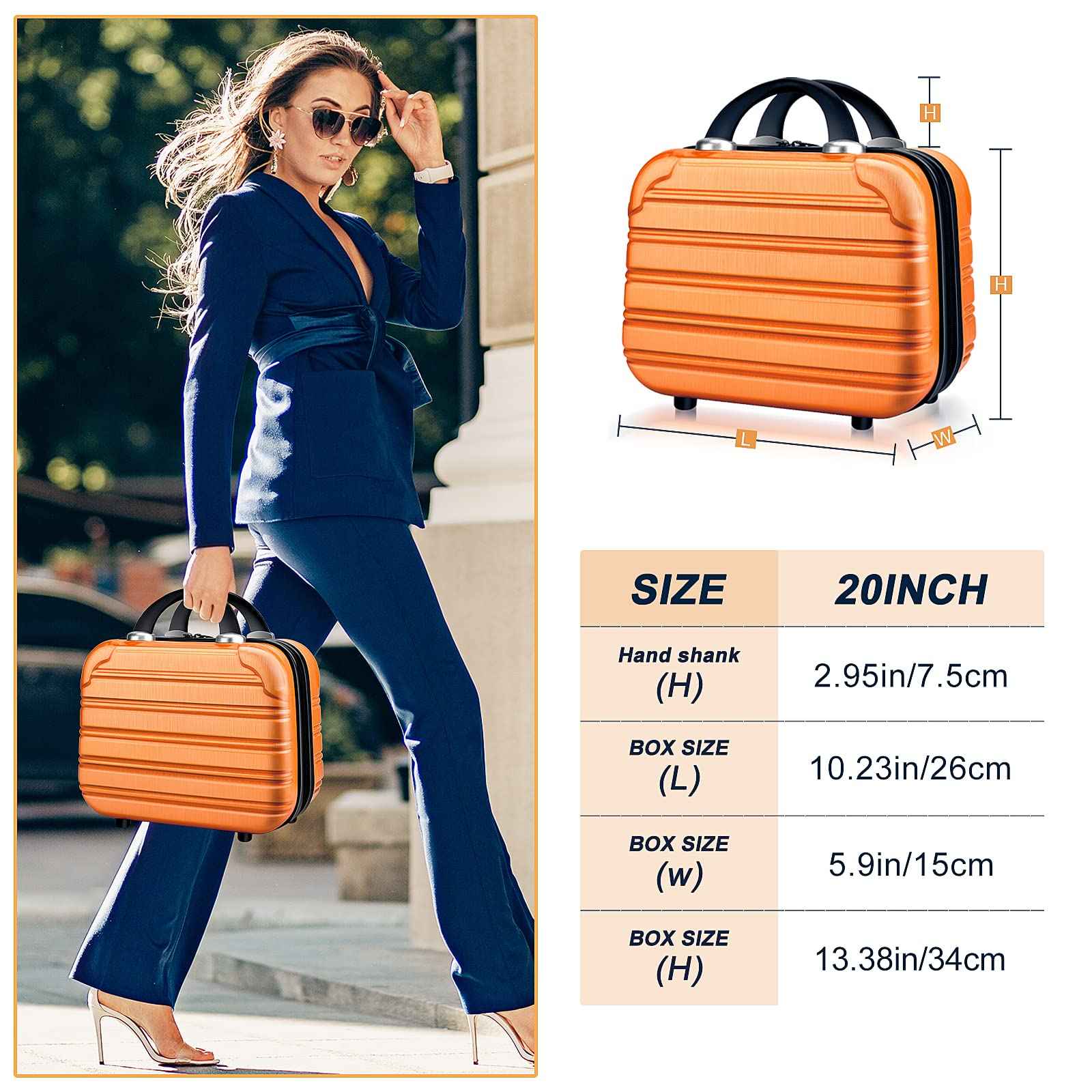 14inch Makeup Train Case PC ABS Cosmetic Case Hardshell Makeup Bag Organizer Toiletry Gifts for Her Travel Outside Activity (orange)