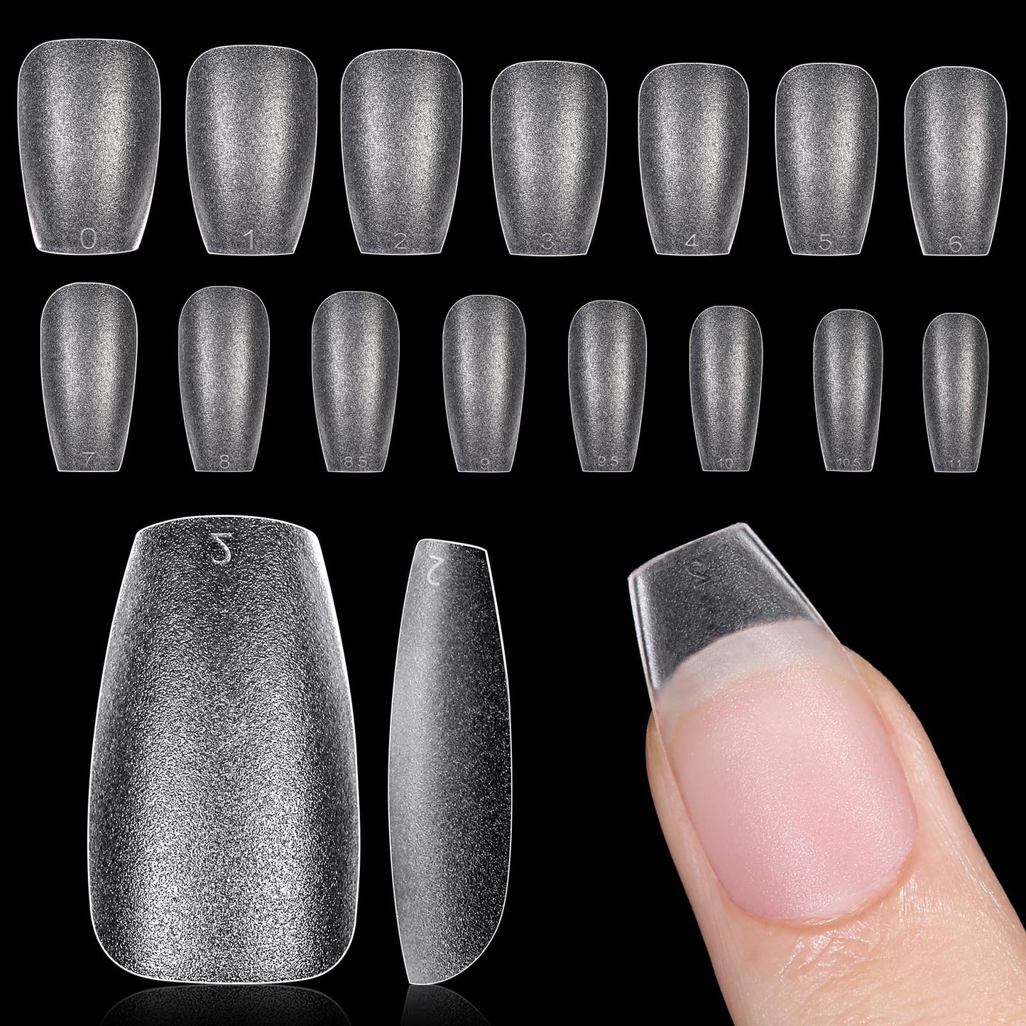 TOMICCA Short Coffin Nail Tips, 360Pcs Press on Nails Gel X Nail Tips Acrylic Fake Nail Tips for Nail Extension, 15 Sizes Full Cover Nails Double-sided Matte False Nails