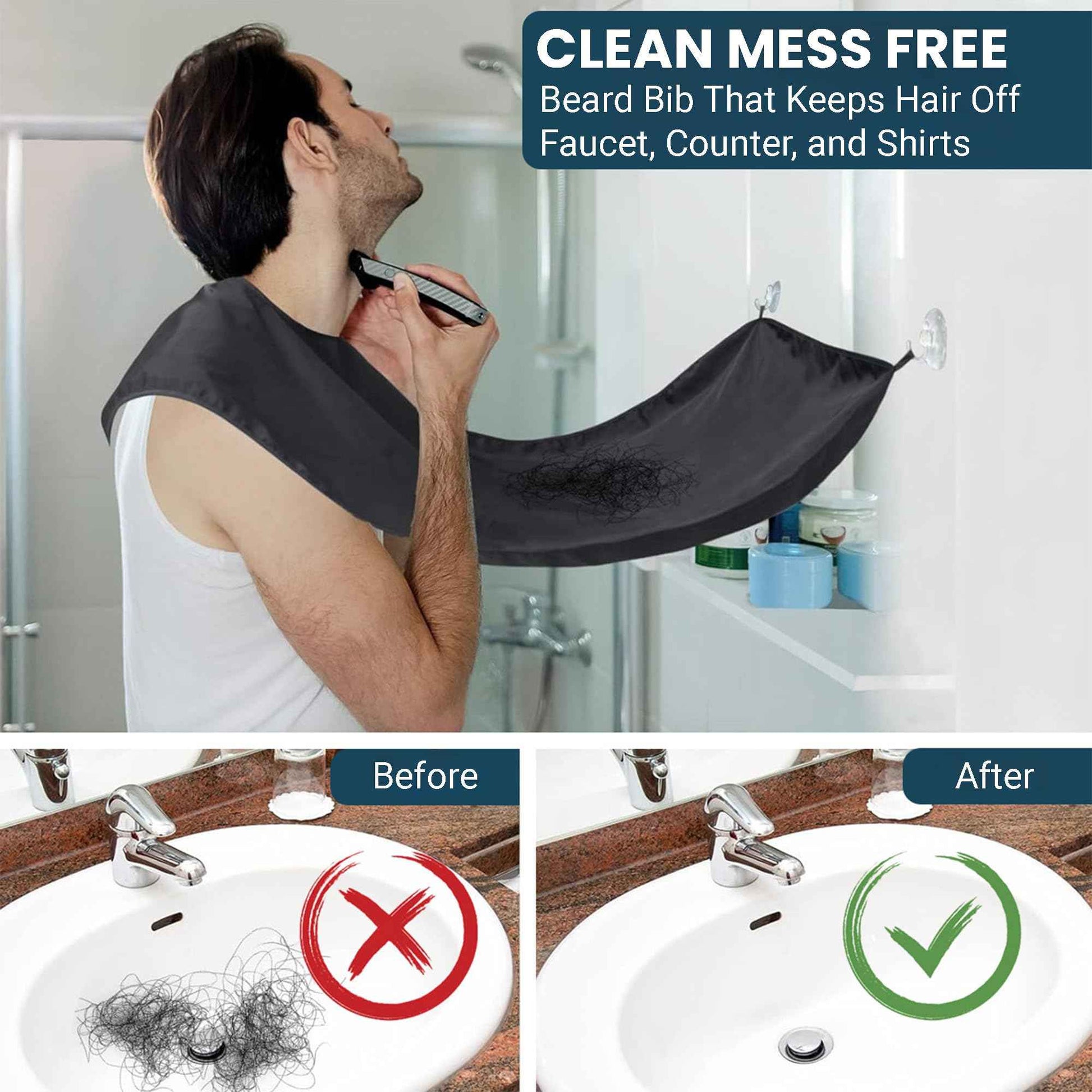 TUTUWET Beard Shaving Bib Apron Mens Beard Hair Catcher for Shaving and Trimming, Non-Stick Beard Shave Cape, Grooming Accessories Tools & Gifts for Husband or Dad (Black)