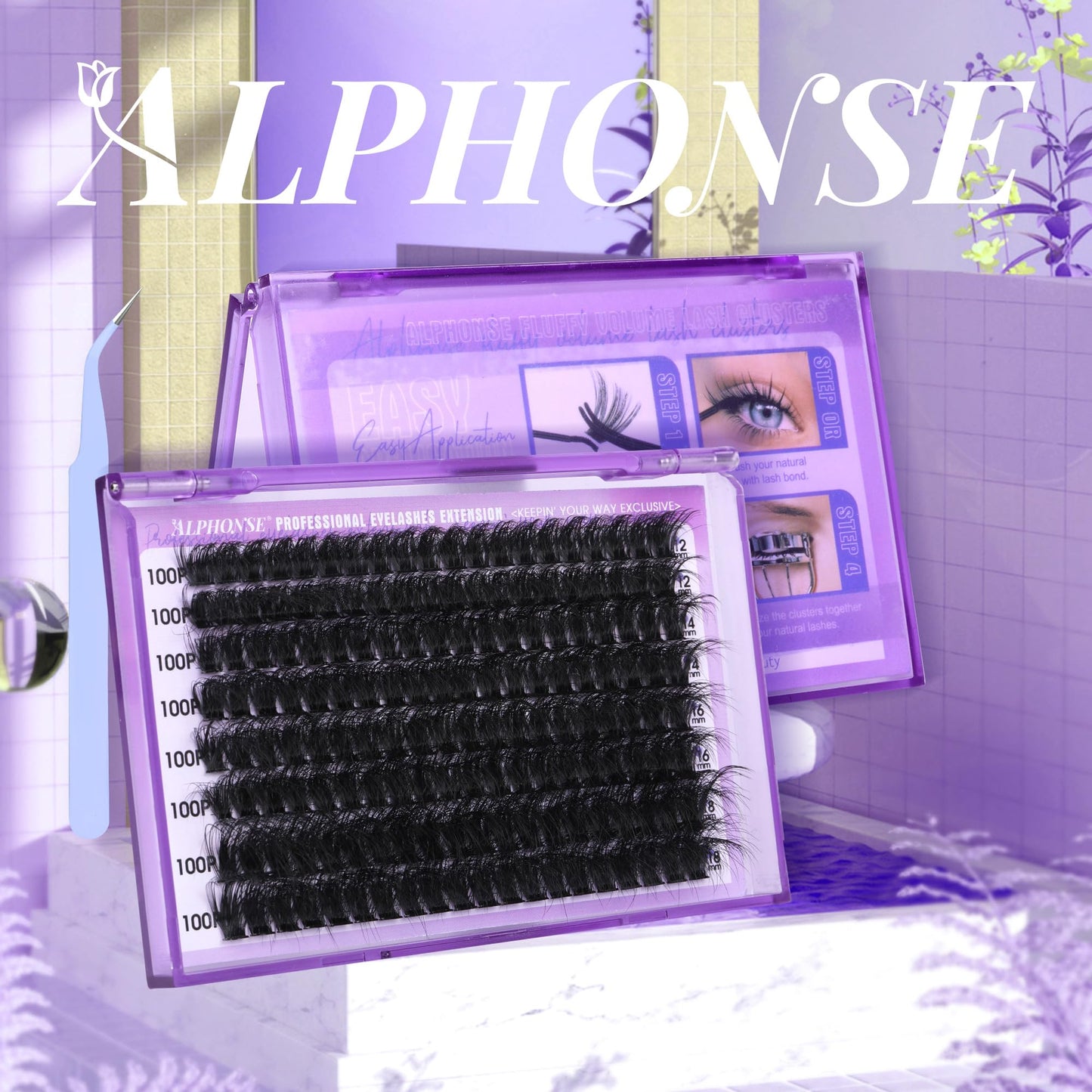 Fluffy Lash Clusters Kit 12-18mm Cluster Eyelash Extensions 100D Volume Individual Lashes Clusters Thick Lash Extension Kit 160pcs pestañas pelo a pelo with tweezers by ALPHONSE