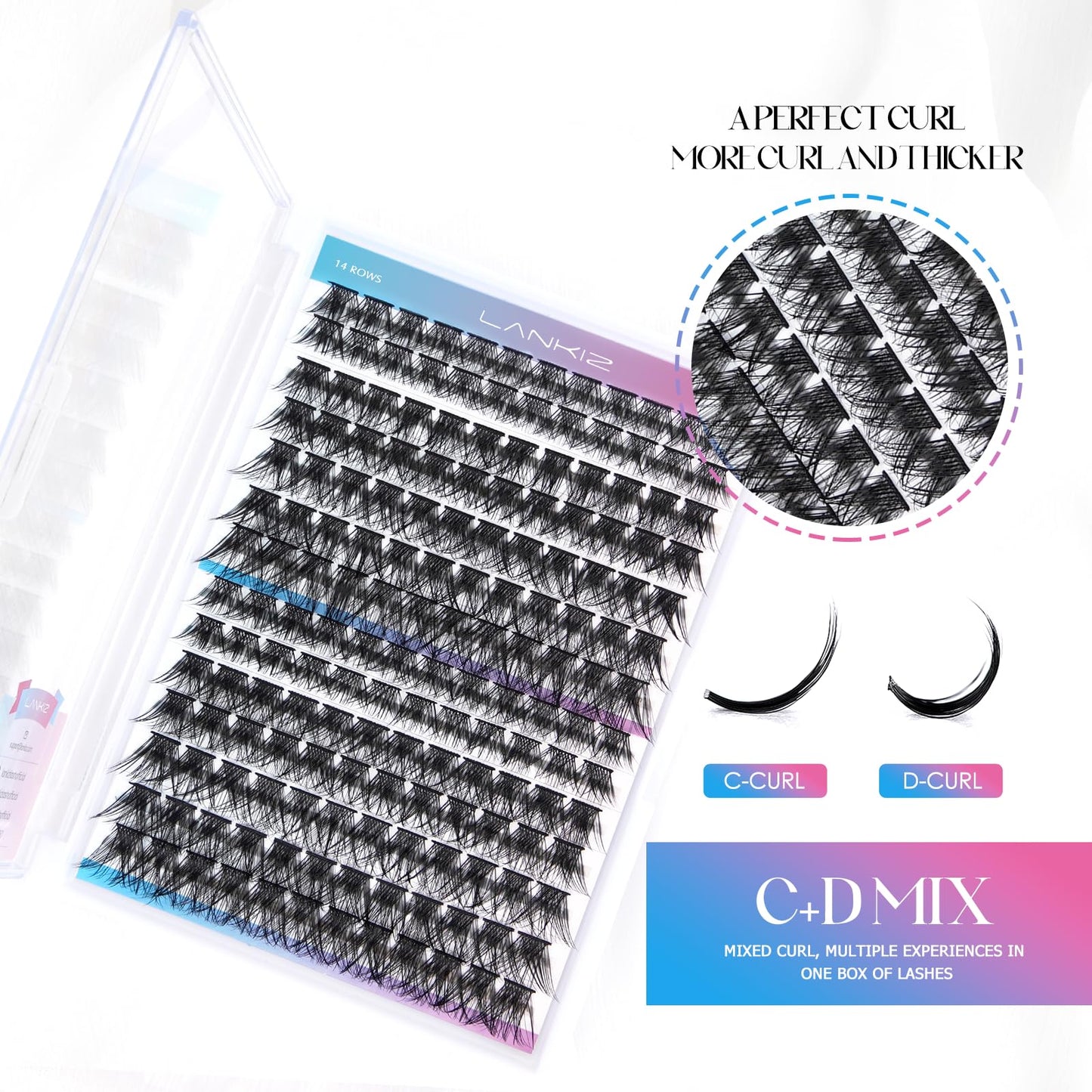 LANKIZ Lash Clusters, 168pcs Individual Lashes C+D Mix Curl for DIY Lash Extensions, Wispy Cluster Lashes, 10-16mm Mix Length Cluster Eyelash Extensions, Natural Lashes that Look Like Extensions