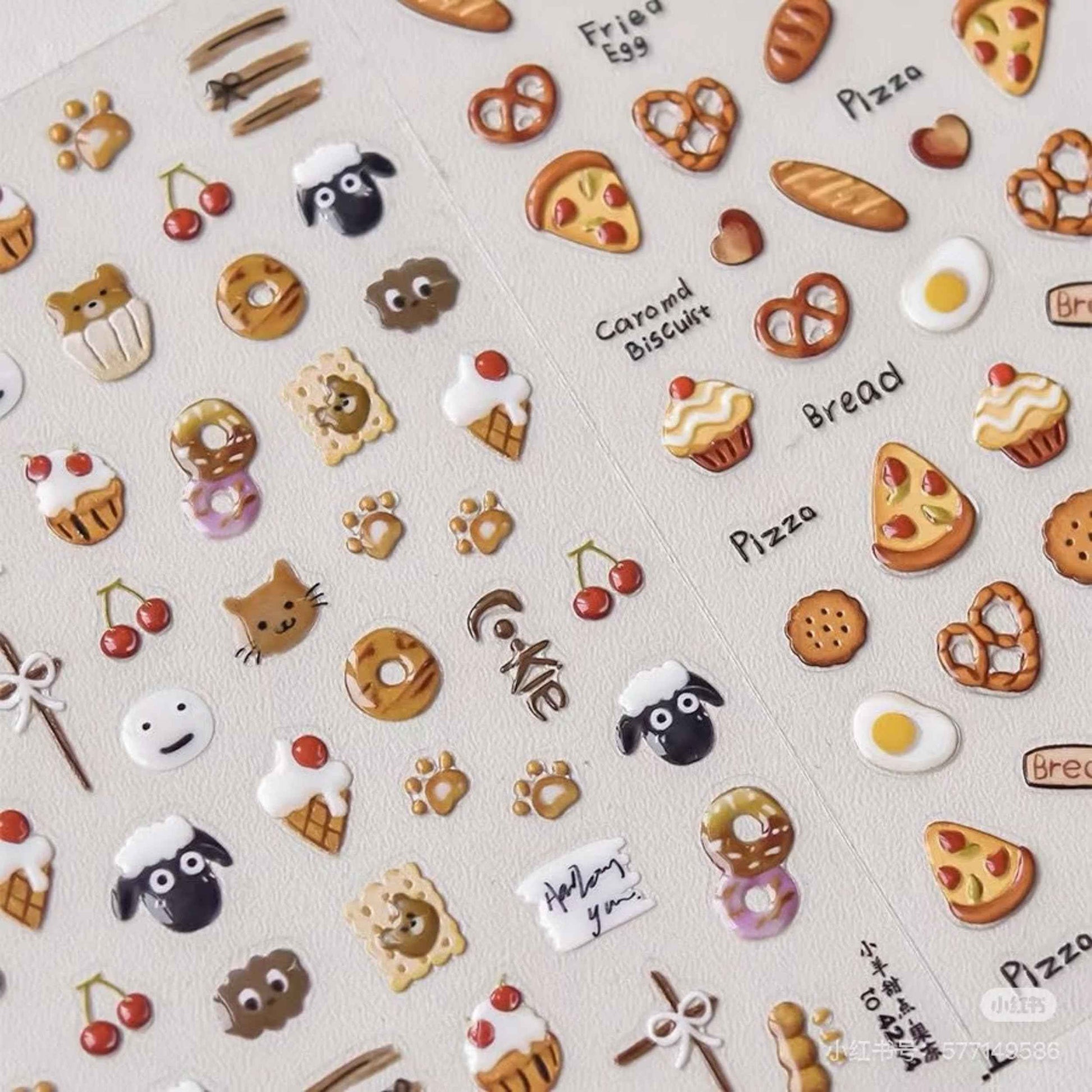 Dedyel Food Nail Art Stickers 3D Cake Dessert Donut Ice Cream Cookies Fruit Bread Self-Adhesive Nail Stickers for Women Girls Kids