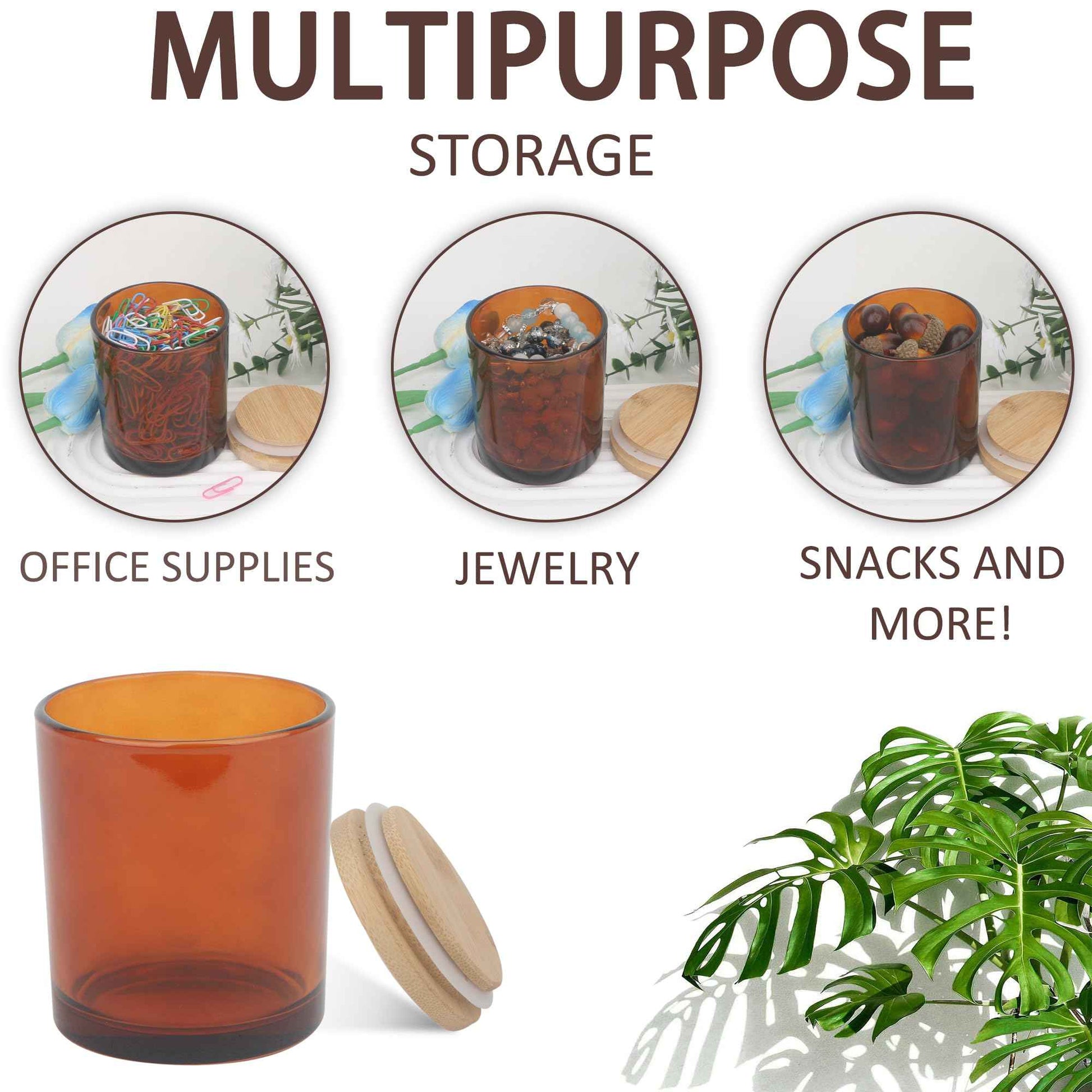 MILIVIXAY 12 Pack 7 OZ Amber Thick Glass Candle Jars with Lids - Bulk Empty Candle Jar for Making Candles - Spice, Powder Containers.