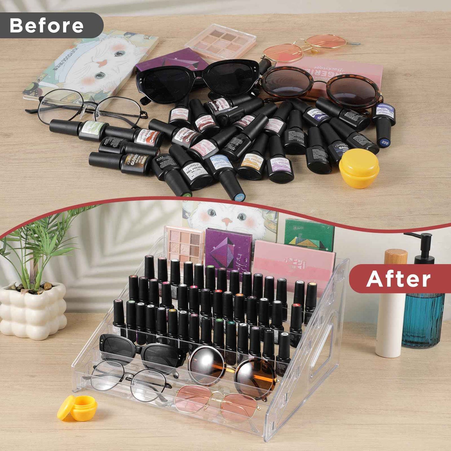 Nodaaiie 2 Pcs 7 Tiers Clear Essential Oils Nail Polish Organizer Acrylic Display Stands, Paint Organizer Rack, Acrylic Display Rack for Nail Polish, Sunglasses, Essential Oils, Eyeglasses and Makeup