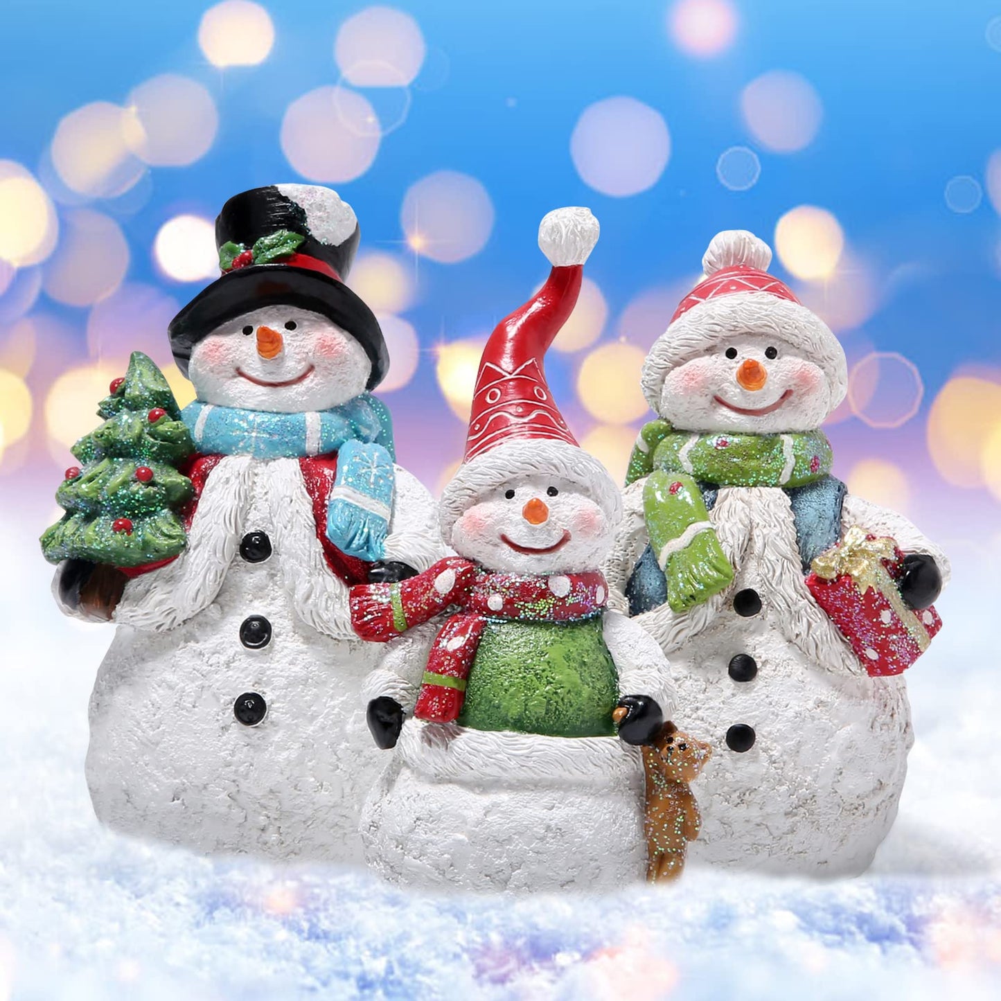 Hodao 3 PCS Christmas Snowman Family Decorations Xmas Snowman Family Figurines Winter Decor Handmade Snowman Figurines for Xmas Decor Gift - Christmas Party Home Snowman Decorations (Family)