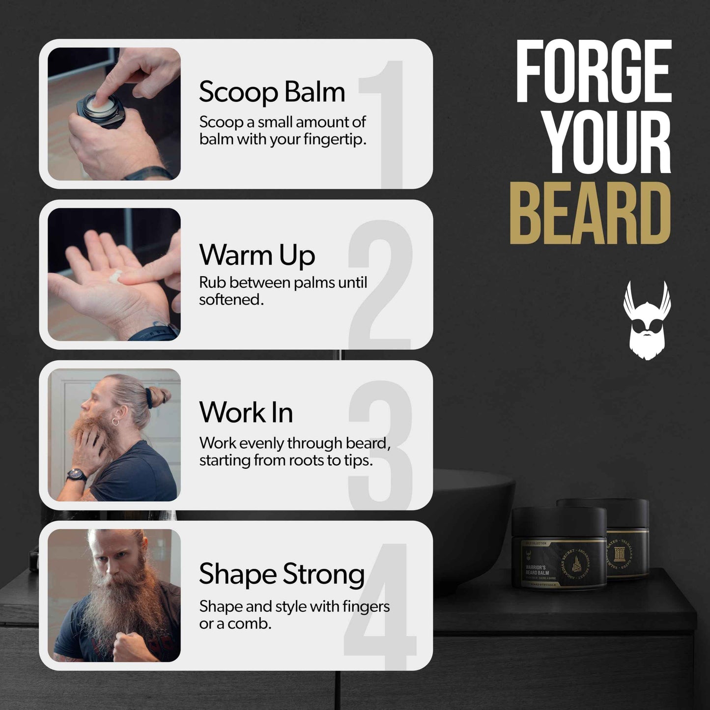 The Beard Struggle Warrior’s Beard Balm - Gold Collection, Valhalla's Gates - Non-Greasy Low-Hold Formula, Luxurious Cologne-Grade Fragrances 100% Natural and Plant-Based Ingredients - 50g