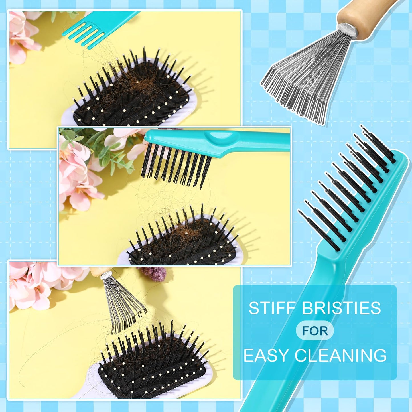 Boao 4 Pcs Hair Brush Cleaning Tool Comb Cleaner Brush Hair Brushes Cleaner Comb Mini Hair Cleaning Brush Hair Brush Cleaner Tool for Removing Hair Dust Home Salon Use (Green)