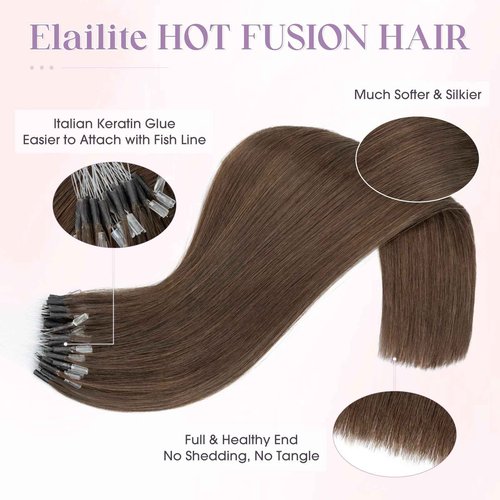 Elailite K Tip Hair Extensions Human Hair Real Remy Hair Dark Brown 14 Inch U Tip Ktip Utip Keratin Bond Hot Fusion Pre Bonded Hair Extensions for Women 50G 50Strands