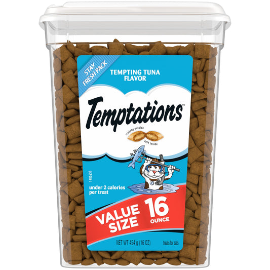 TEMPTATIONS Classic Crunchy and Soft Cat Treats Tempting Tuna Flavor, 16 oz. Tub