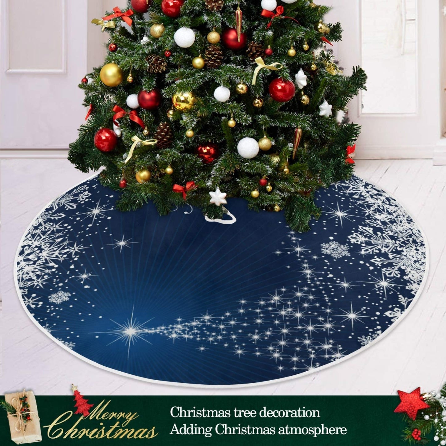 ATTX Winter Blue Snowflakes Christmas Tree Skirt Home Christmas Decoration Large Round Tree Skirt 47.2 Inches