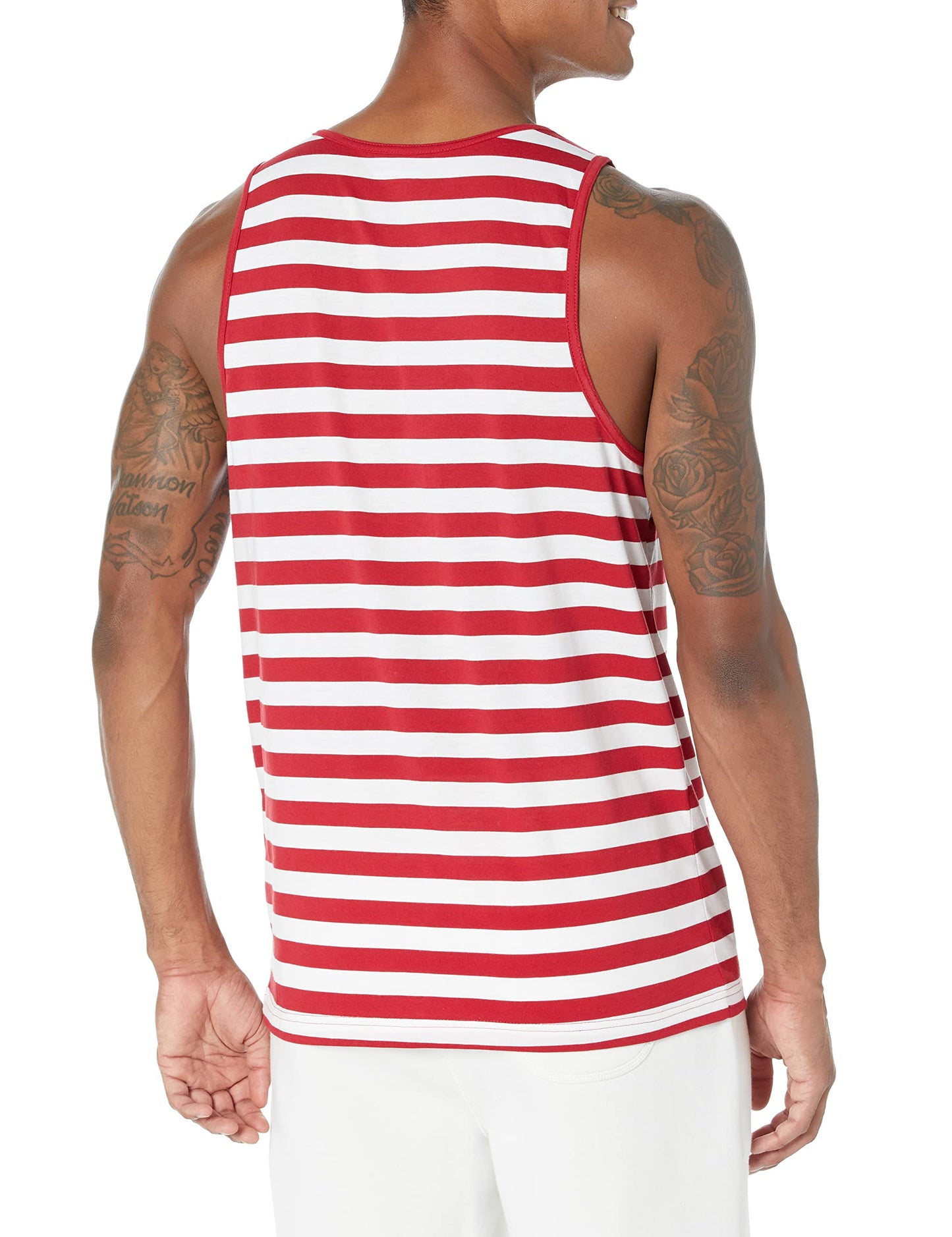 Amazon Essentials Men's Regular-Fit Tank Top, Red/White, X-Small