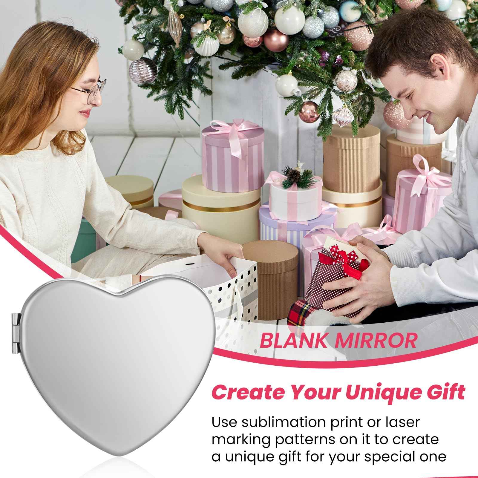 Dimeho Compact Mirror Travel Makeup Mirror Metal Pocket Cosmetic Mirrors Portable Handheld Beauty Mirror Folding Double-Sided Elegant Vanity Mirror for Men Women Purse(Silver-Heart Shaped)