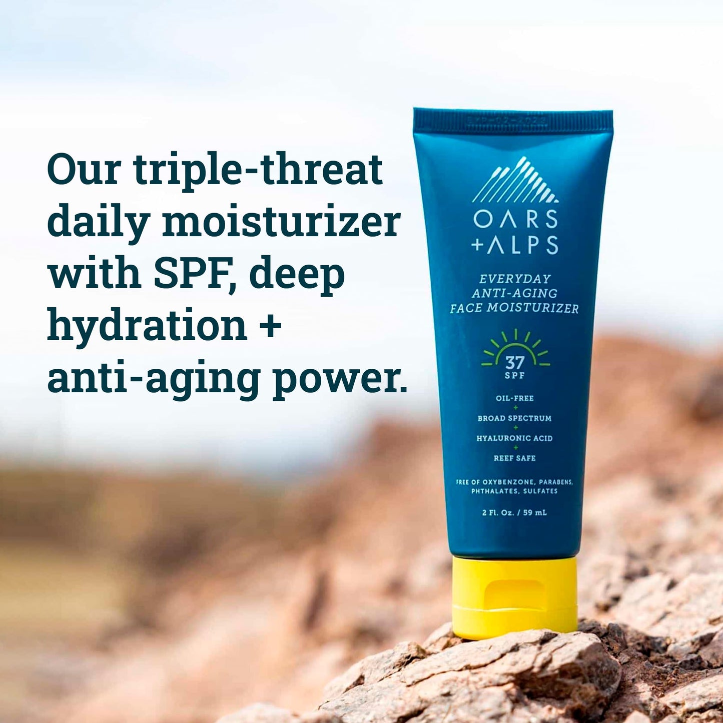 Oars + Alps SPF 37 Sunscreen and Everyday Anti Aging Face Moisturizer, Infused with Hyaluronic Acid, Vitamin E and Vitamin B5, TSA Friendly, 2 Fl Oz