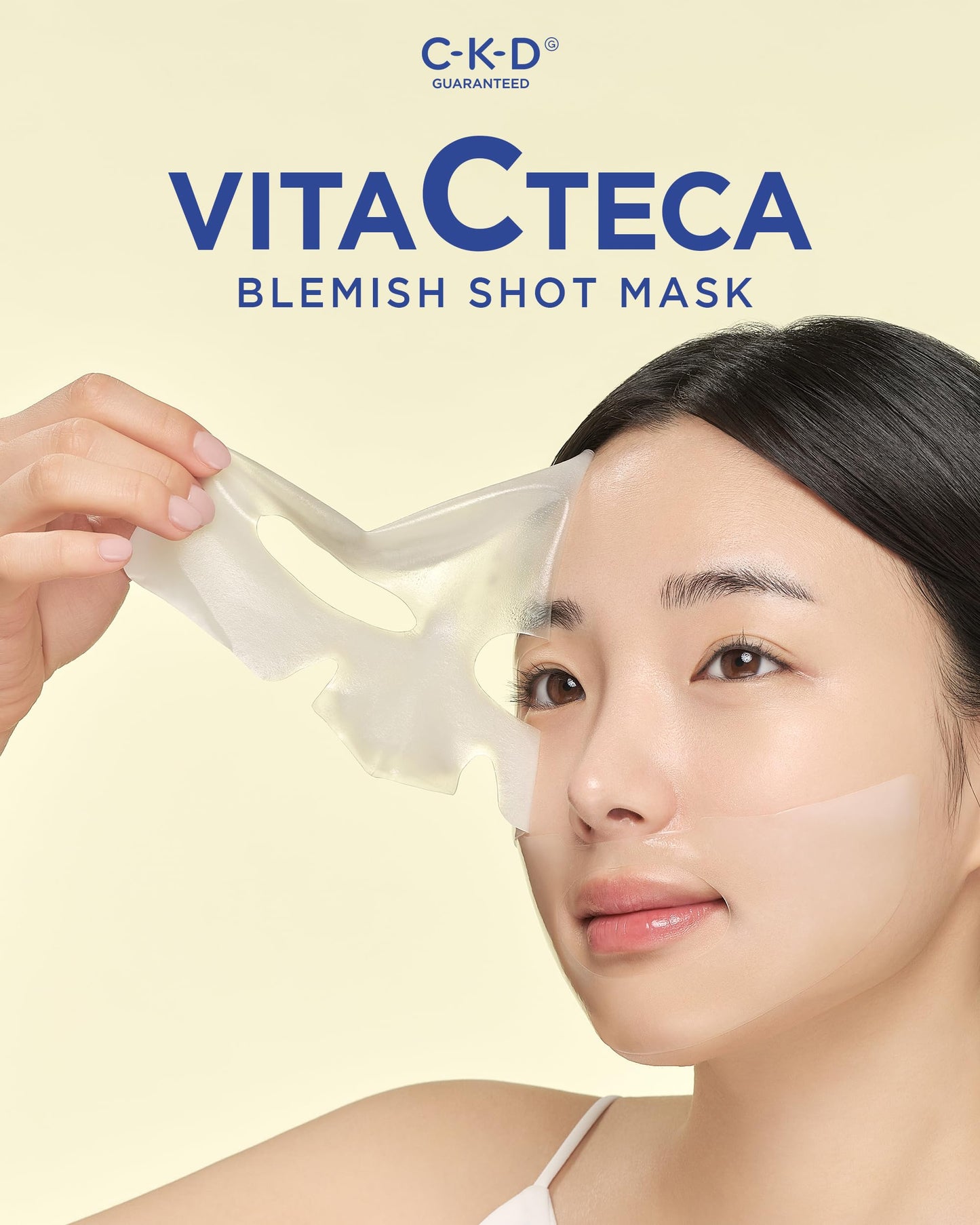 CLEADERM CKD Vita C Teca Blemish Shot Mask - Hydrogel Firming Face Mask Sheet with Pure Vitamin C & Centella Asiatica, Radiance, Relief for Dark Spots & Blemishes, 5 sheets