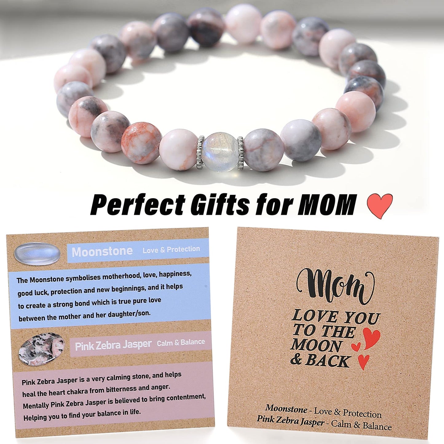 THEMEROL Gifts for Mom Birthday Gifts from Daughter Son Moonstone Bracelet Women Christmas Mothers Day Gifts Great Presents Best Mama Personalized Unique Handmade Valentines Stocking Easter Stuffers