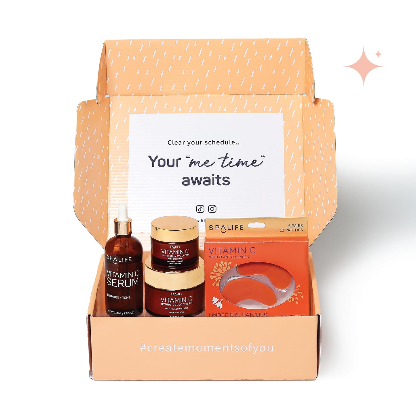 SpaLife Complete Vitamin C Skin Care Variety Bundle - Nourishing Under Eye Patches, Revitalizing Face & Eye Cream, and Potent Facial Serum for Youthful Radiance - Skincare Gift Set for Dry Skin