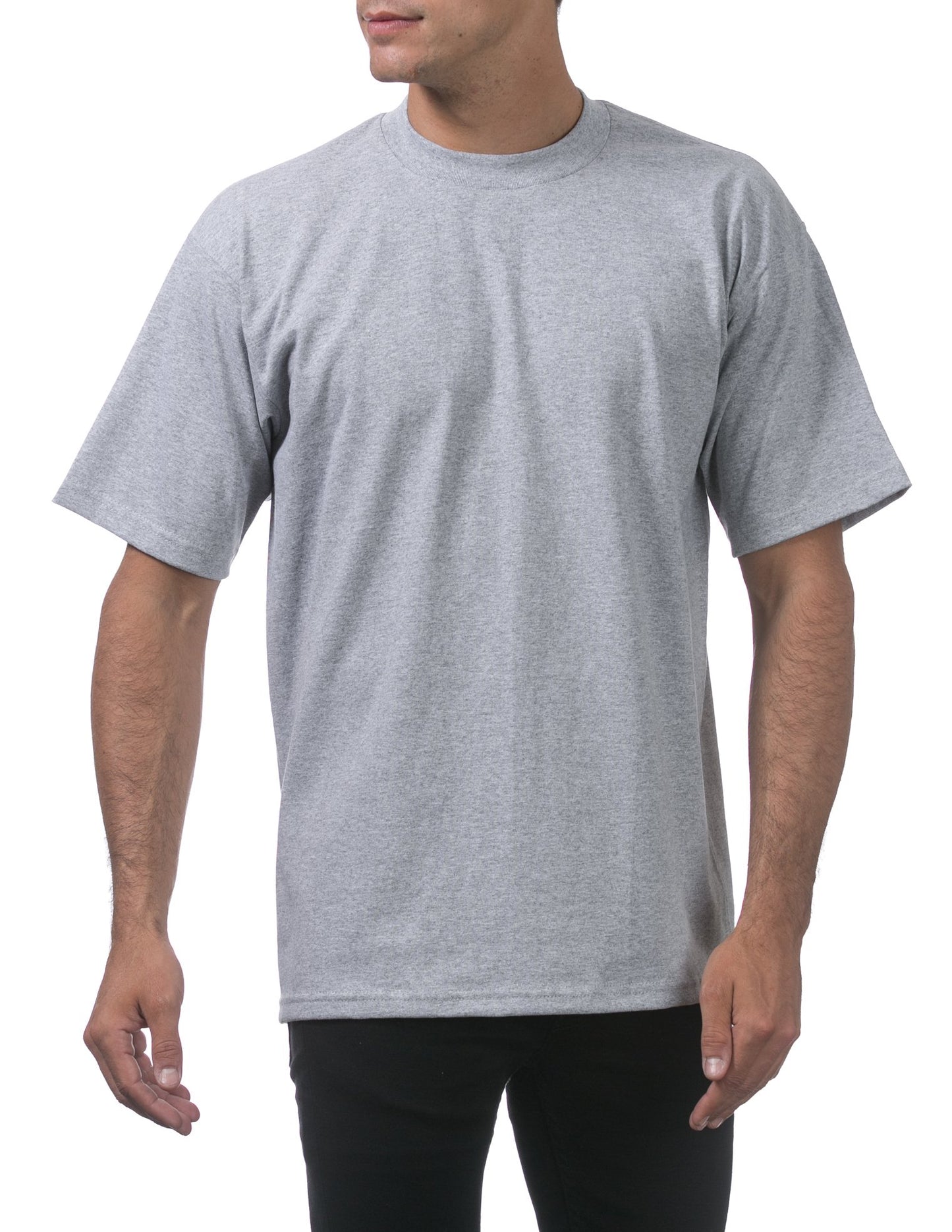 Pro Club Men's 3-Pack Heavyweight Cotton Short Sleeve Crew Neck T-Shirt, Heather Gray, Medium