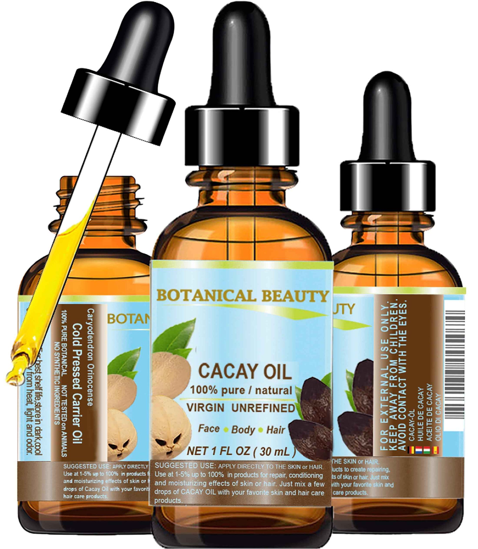 Botanical Beauty CACAY OIL 100% Pure Natural Virgin Unrefined Cold-pressed carrier oil WILD GROW 1 Fl oz 30 ml For Face, Skin, Body, Hair. Anti Wrinkle Face Oil Natural Retinol Vitamin A, Vitamin E