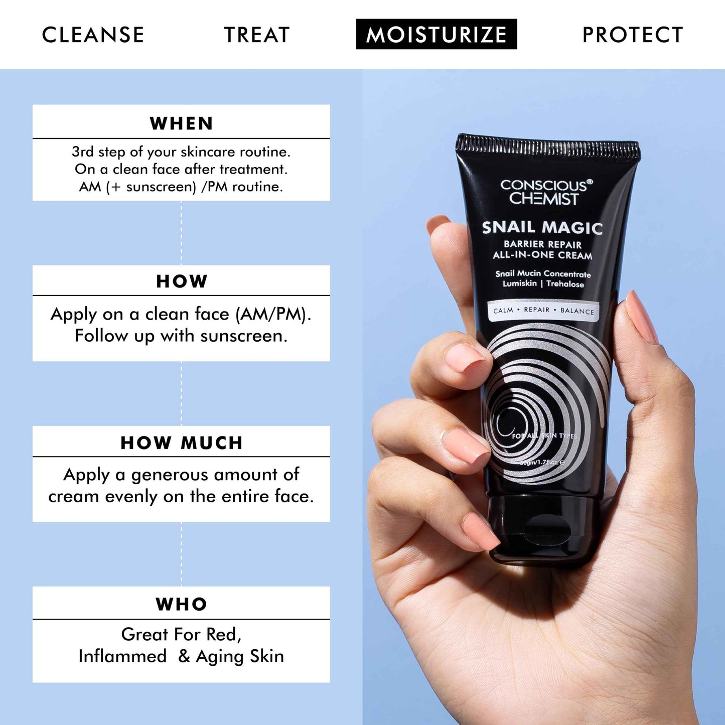 Conscious Chemist® Snail Magic Skin Barrier Repair All In One Cream | Daily Repair Gel Cream with Korean Snail Mucin Extract | 50g / 1.7fl.oz