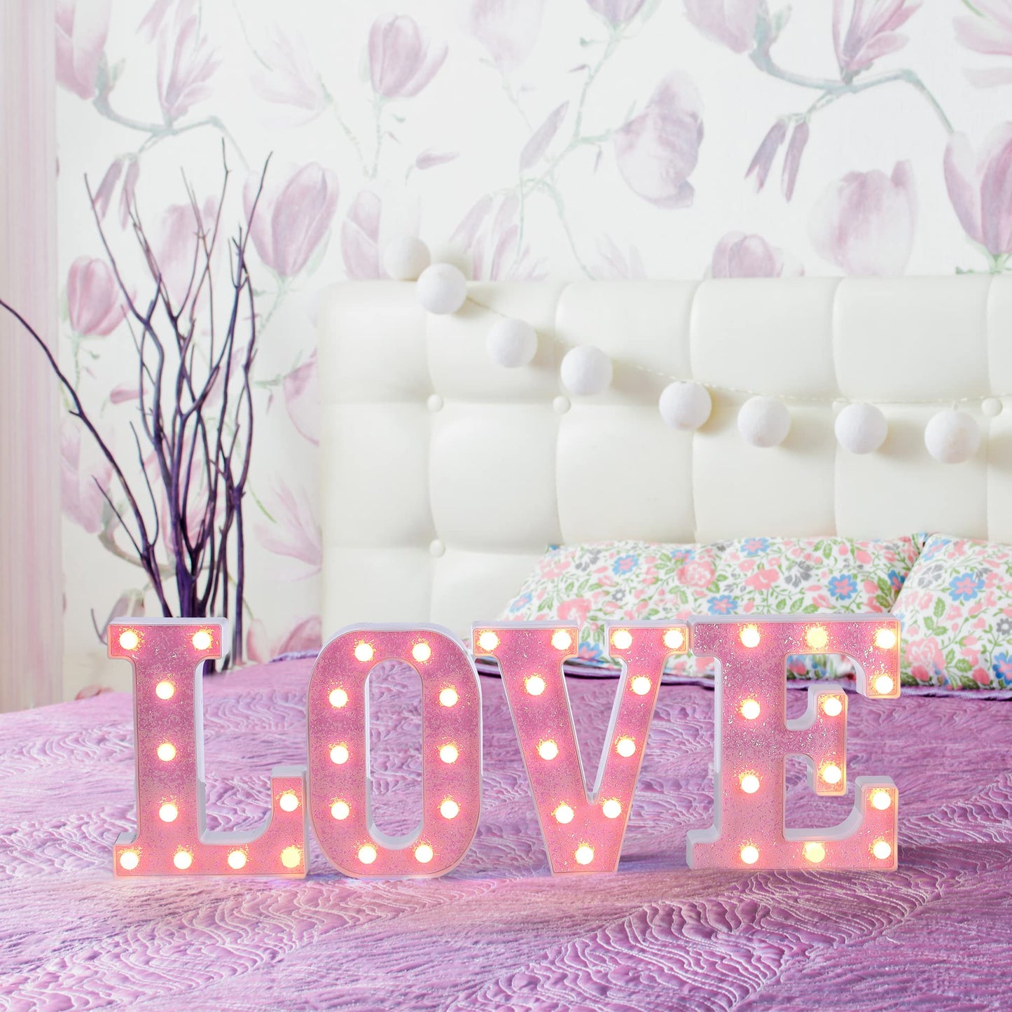 Foaky LED Letter Lights Sign Light Up Pink Letters Glitter Alphabet Letter Sign for Night Light Wedding/Birthday Party Battery Powered Christmas Lamp Girls Gifts Home Bar Decoration（S）