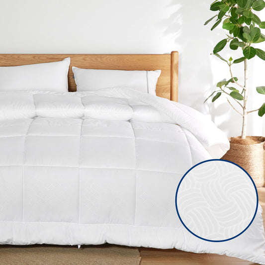 Bedsure Comforter Duvet Insert - Quilted Comforters Full Size, All Season Duvet, Down Alternative Bedding Comforter with Tabs(Basket Wave White,Full 86"x82")