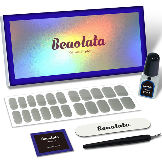 Beaolata Nail Polish Strips, 44 Nail Wraps, Nail Stickers, Gel Nail Strips, Easy Apply& Remove, Long Lasting, Salon Quality (Rolling Grey)