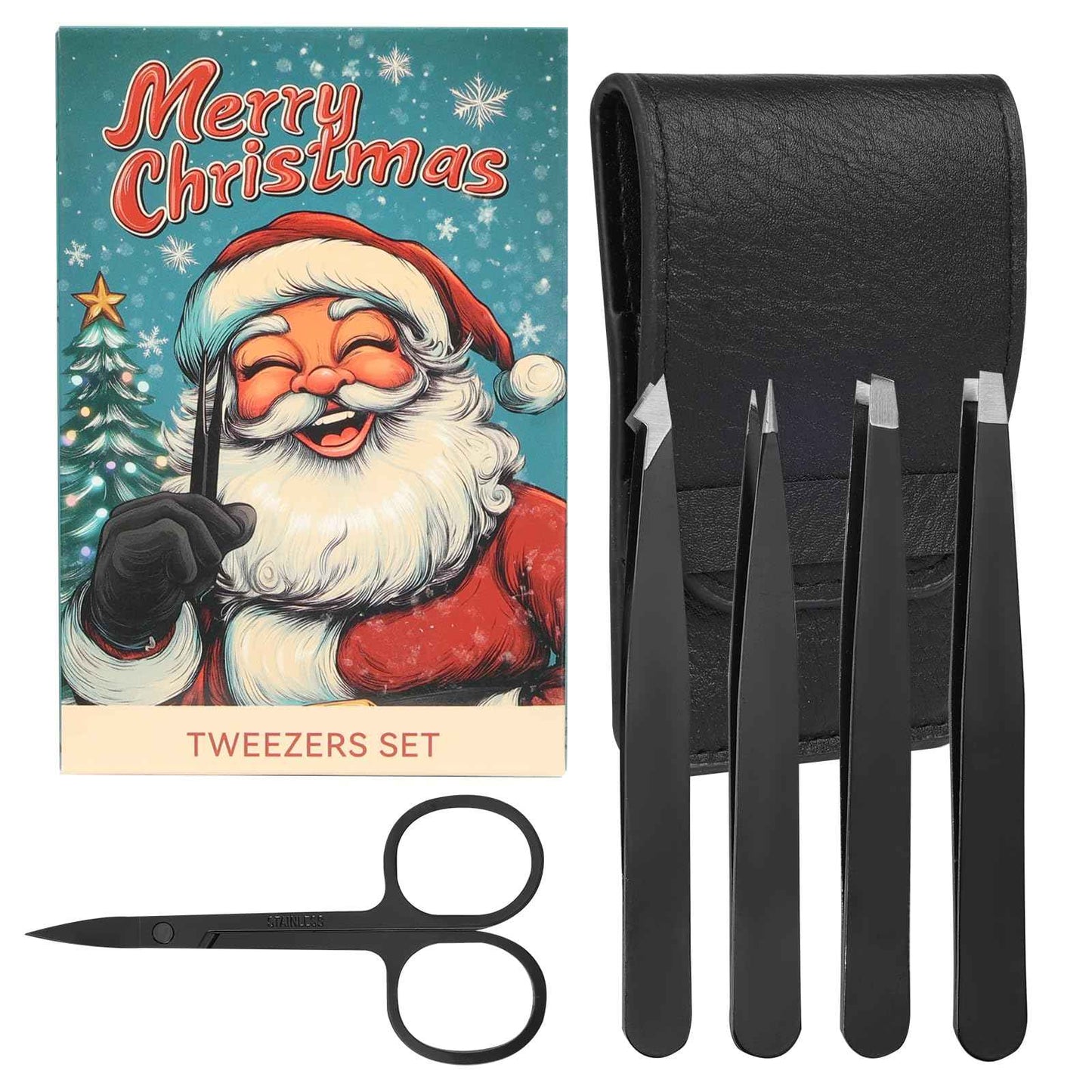 5-Pack Stainless Steel Tweezers Set for Women with Curved Scissors, Great Precision for Facial Hair Removal and Splinter Removal, Stocking Stuffer for Women