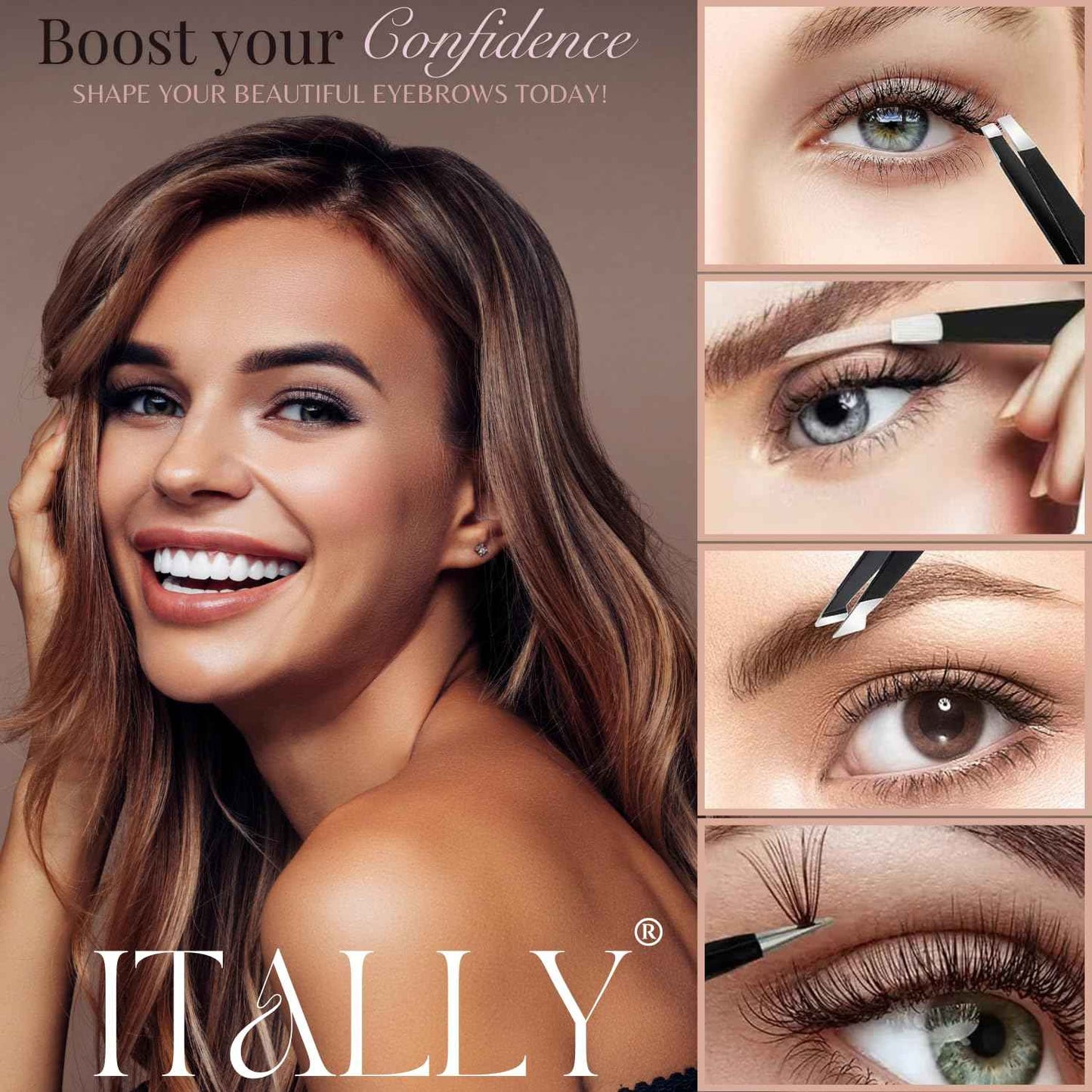 ITALLY Tweezers Set - Professional Eyebrow Tweezers - Stainless Steel Best Precision Tweezers for Women Facial Hair, Splinter, Blackhead & Ingrown Hair Removal, 4Pcs (Black)